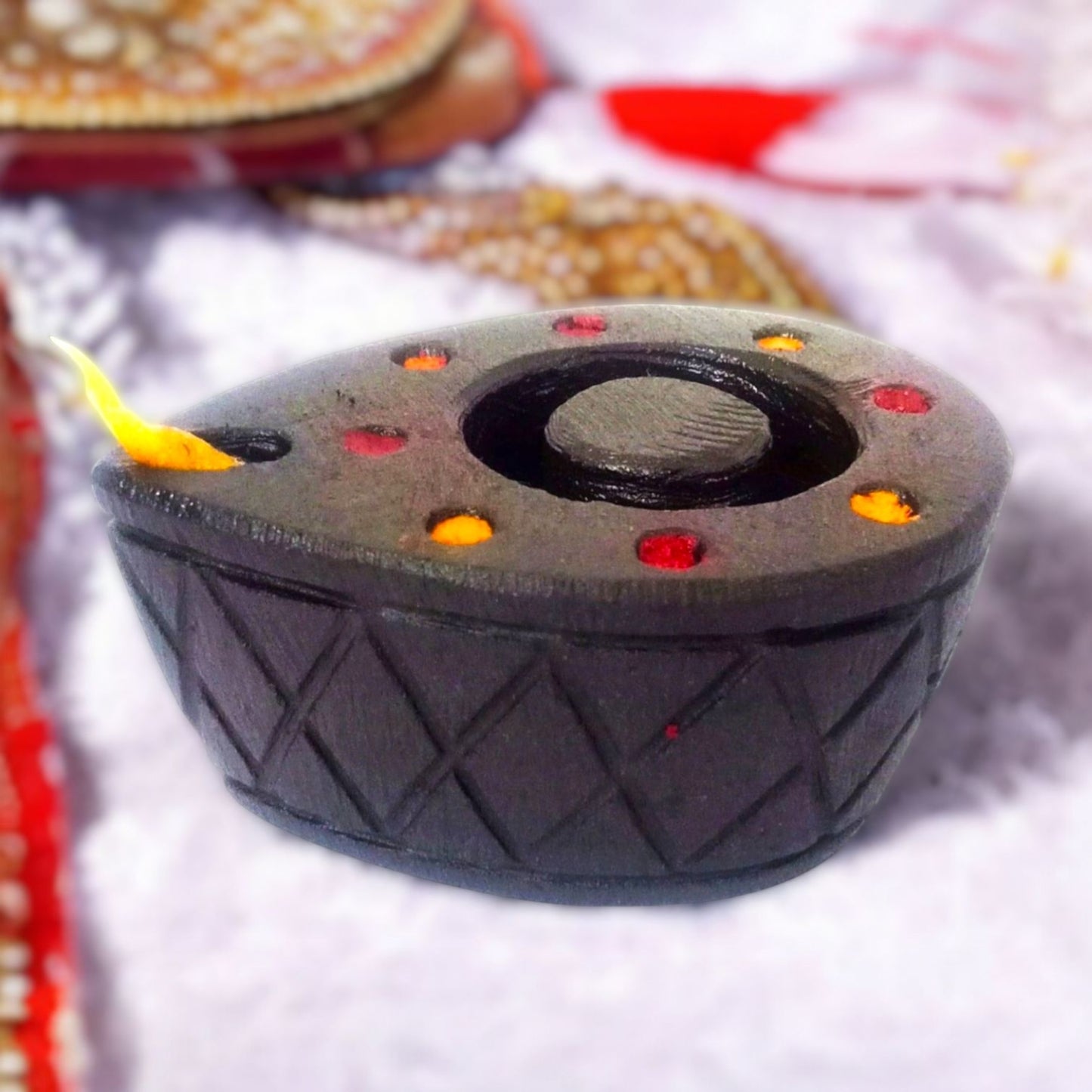 Black Sandstone Decorative Diya – Handcrafted Eco-friendly Diya for Meditation & Positivity (4 Inches)