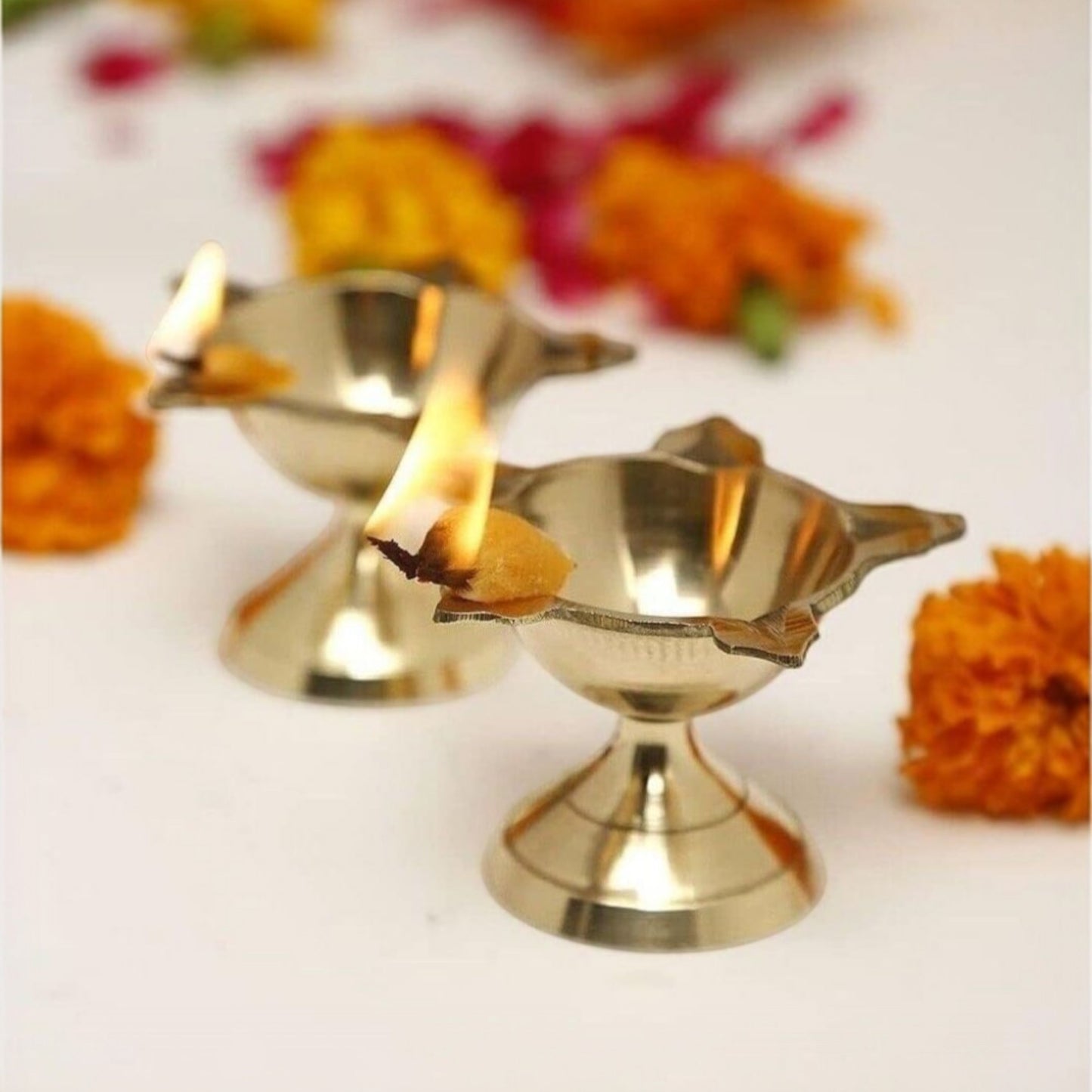 Brass Diya Five Face Star Deep for Pooja - 6 cms Diameter * 4 cms Height (Pack of 2)