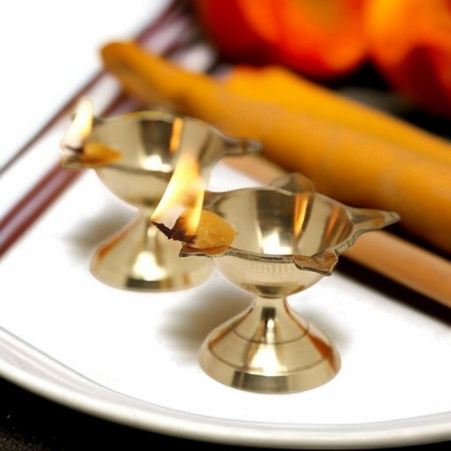Brass Diya Five Face Star Deep for Pooja - 6 cms Diameter * 4 cms Height (Pack of 2)