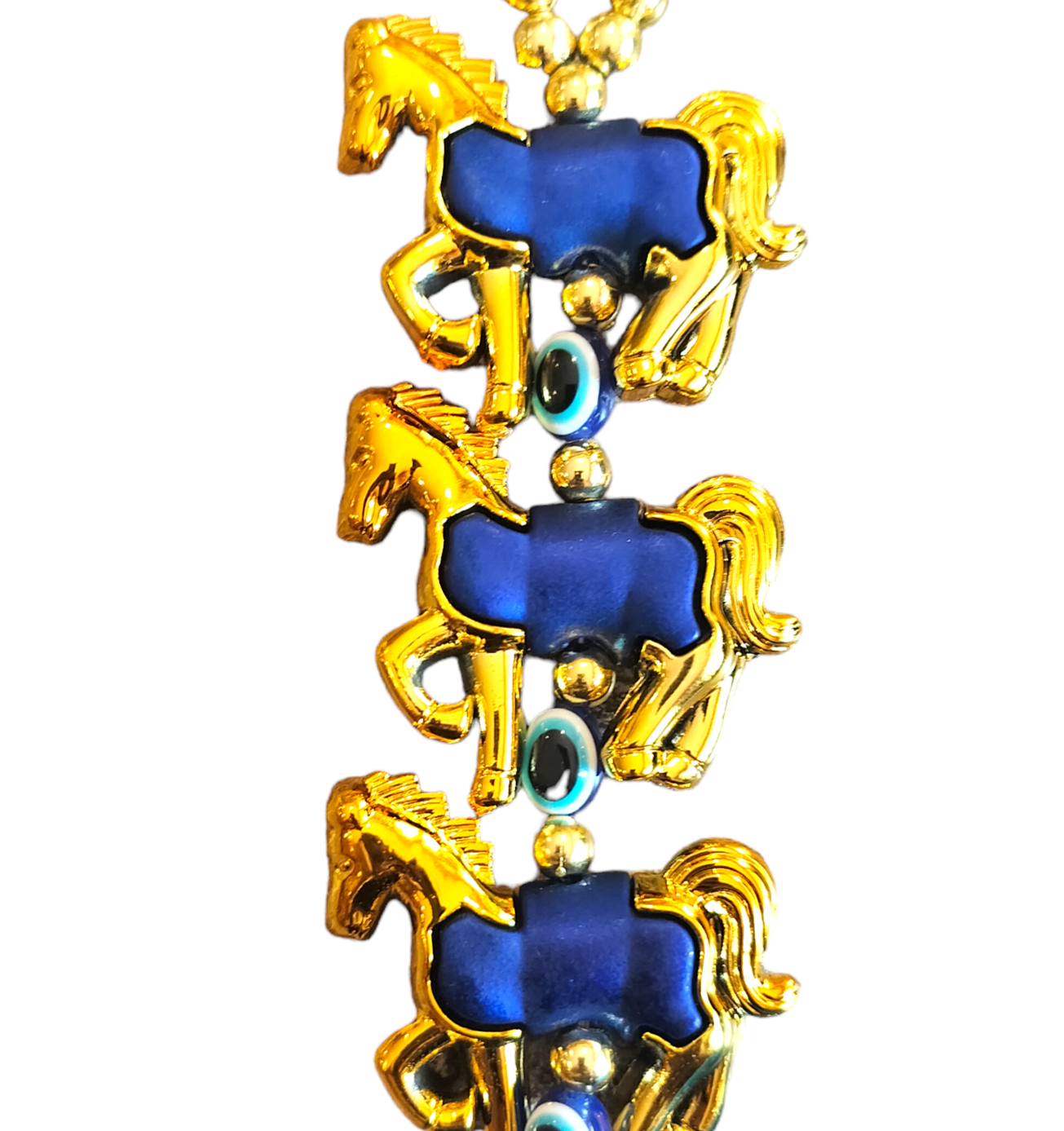 Evil Eye with 3 Horses Golden for Protection, Good Luck and Prosperity | Evil Eye Charm for Home Entrance, Car & Office - 17cms H * 5 cms W