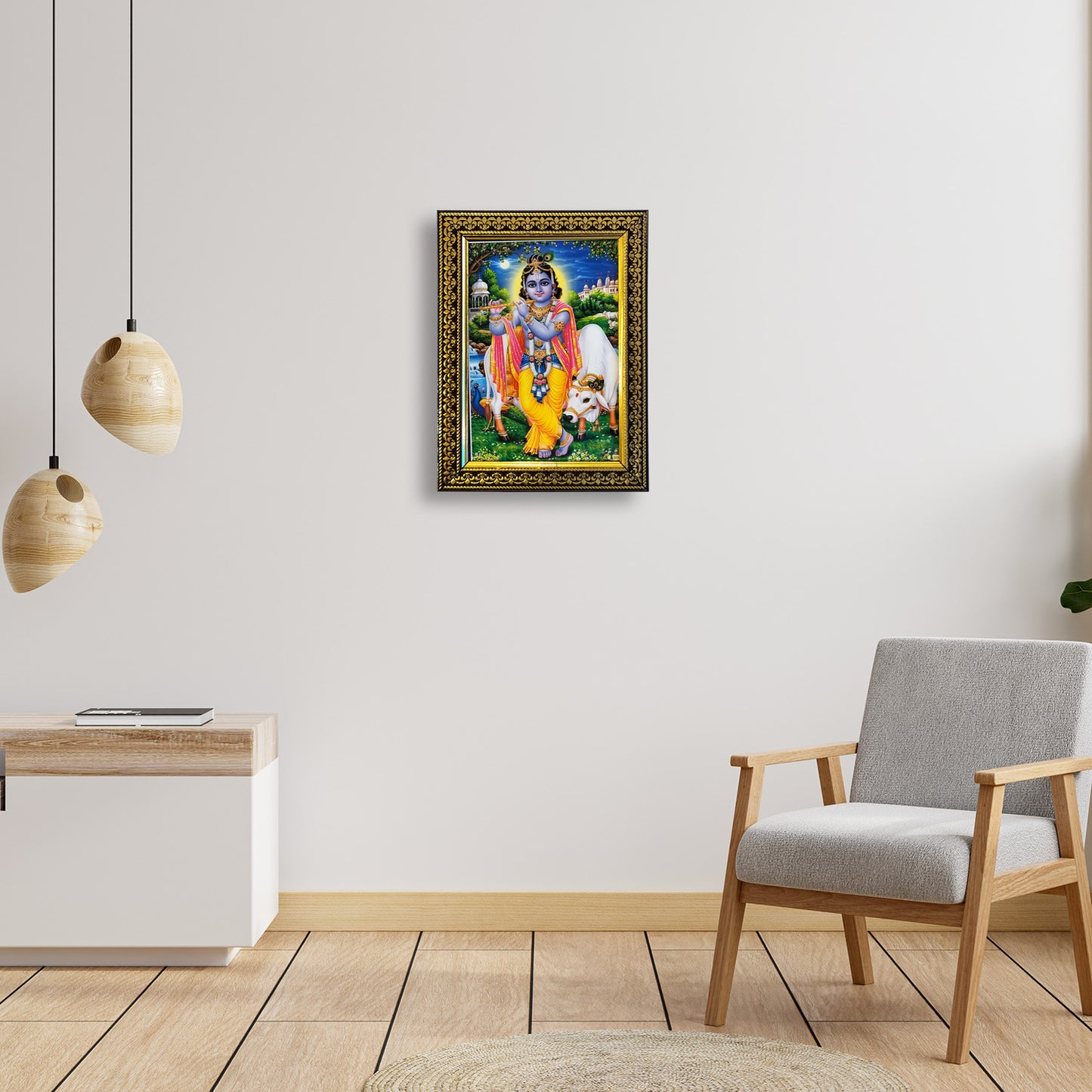 Lord Krishna with Cow Photo Frame for Temple / Home / Office (6 Inches * 8 Inches)
