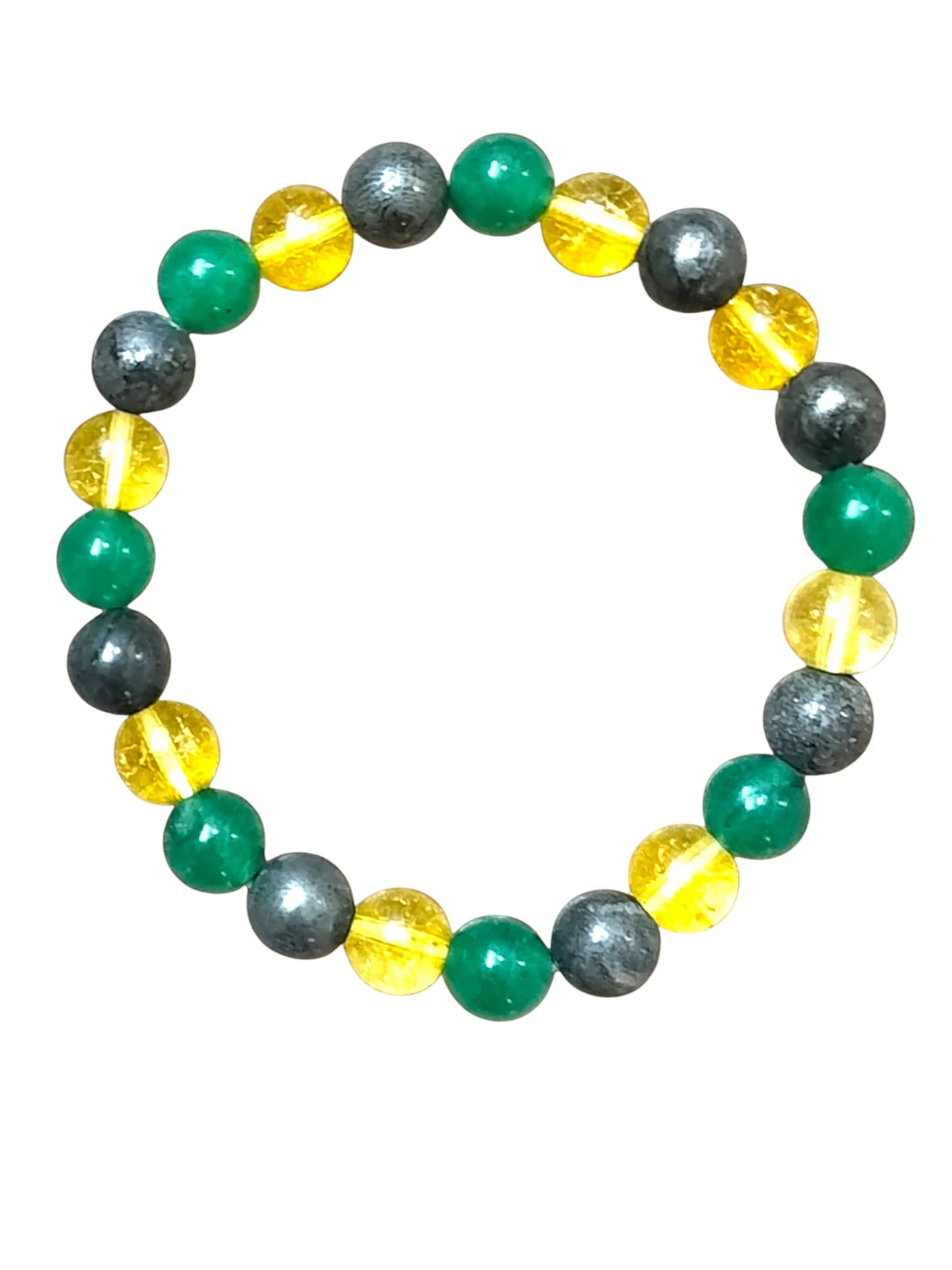 Chakra balancing wealth bracelet using Aventurine, Citrine, and Pyrite stones