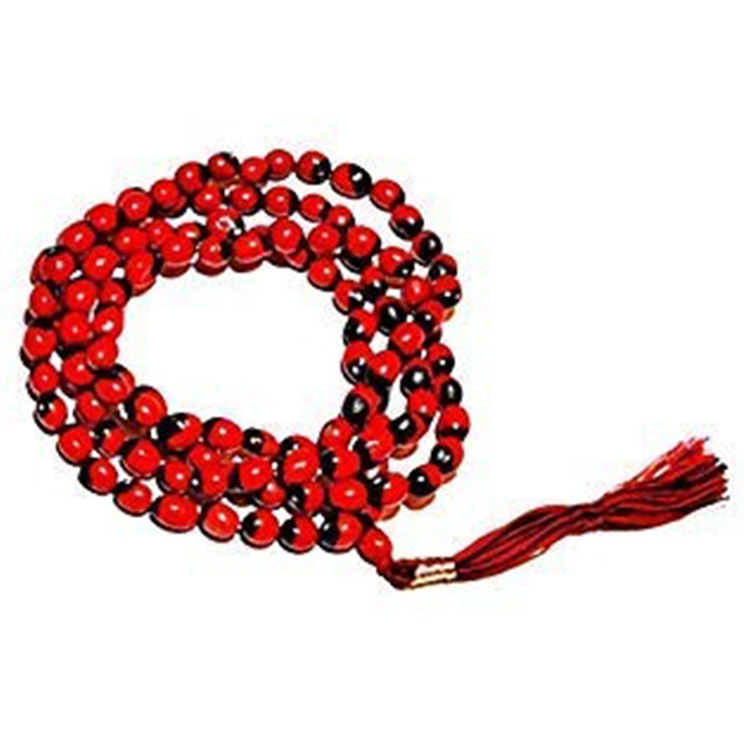 Sacred Gunja Mala worn for spiritual practices and blessings from Goddess Lakshmi, featuring natural red and black Gunja seeds.