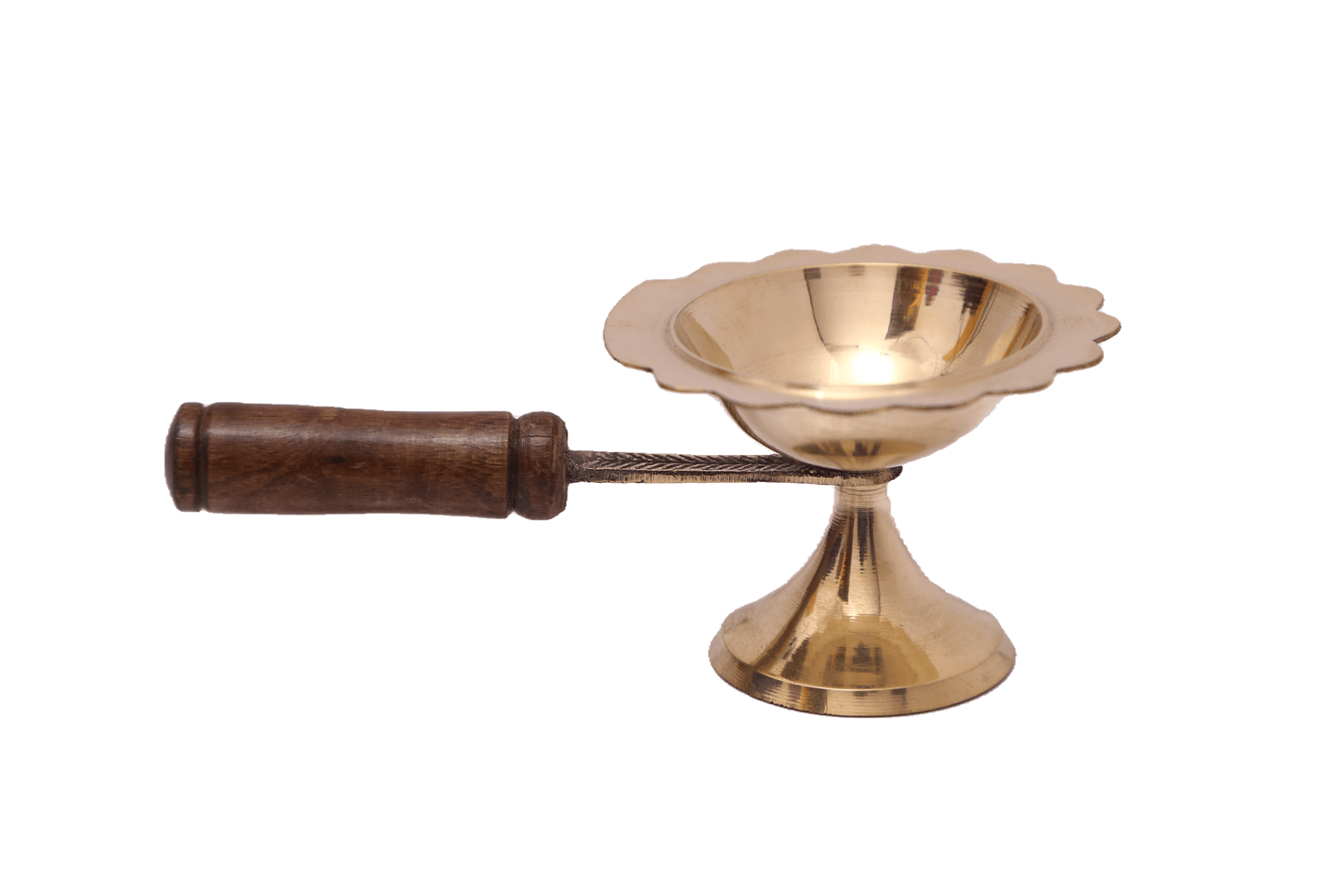 Brass Dhoop Diya / Aarti Kapoor Holder with Wooden Handle (6 Inches)
