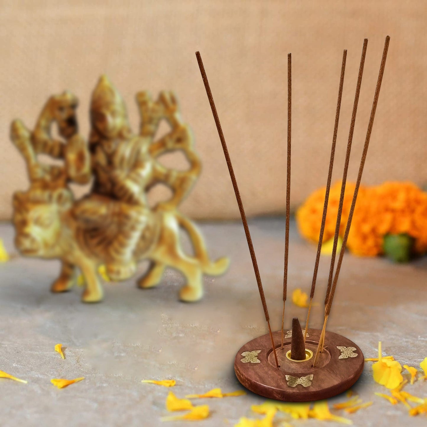 Agarbatti Stand Handmade Wooden and Brass Agarbati Holder, Dhoop Agarbatti Stick Wooden Holder Stand Sheesham Wood (9 cms)