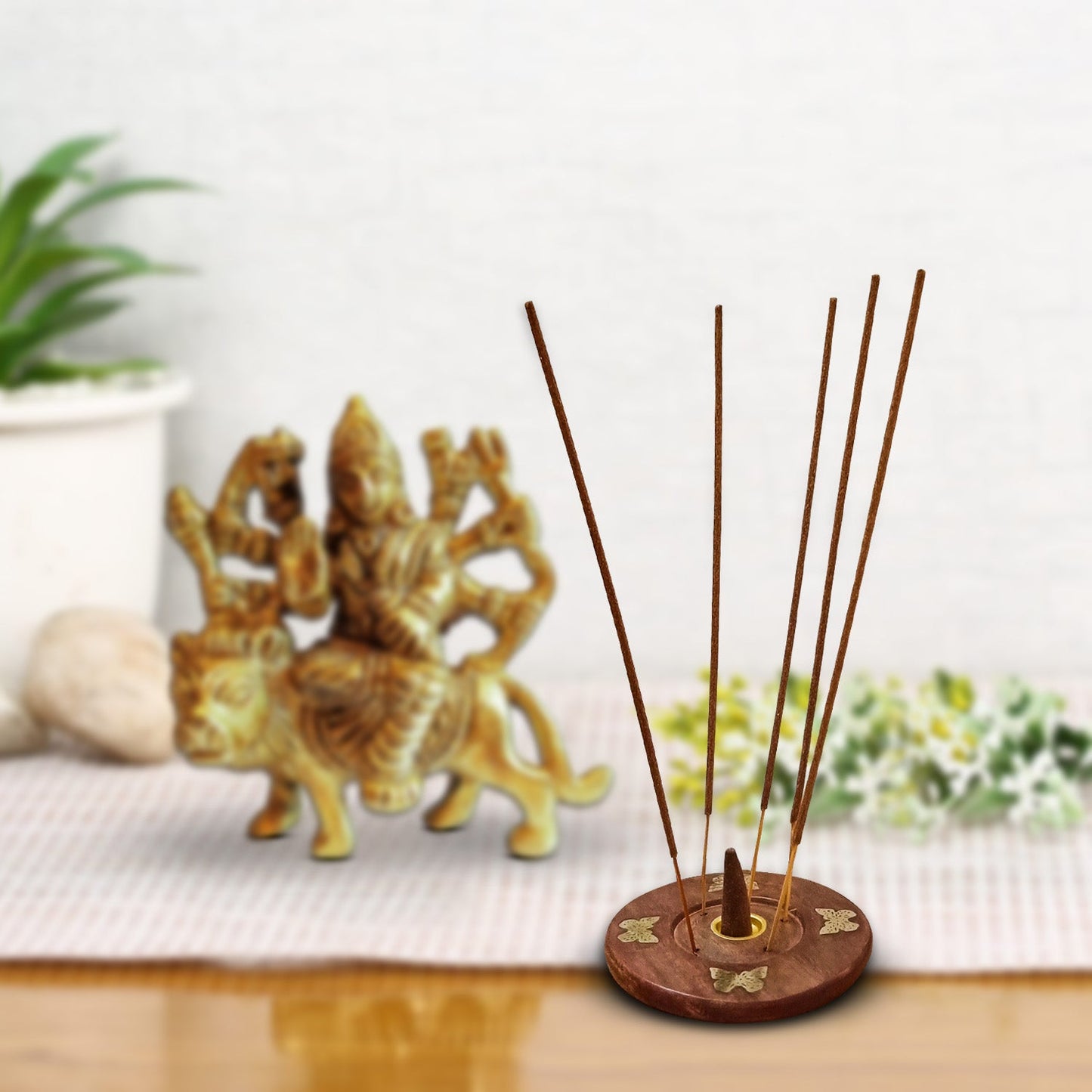 Agarbatti Stand Handmade Wooden and Brass Agarbati Holder, Dhoop Agarbatti Stick Wooden Holder Stand Sheesham Wood (9 cms)