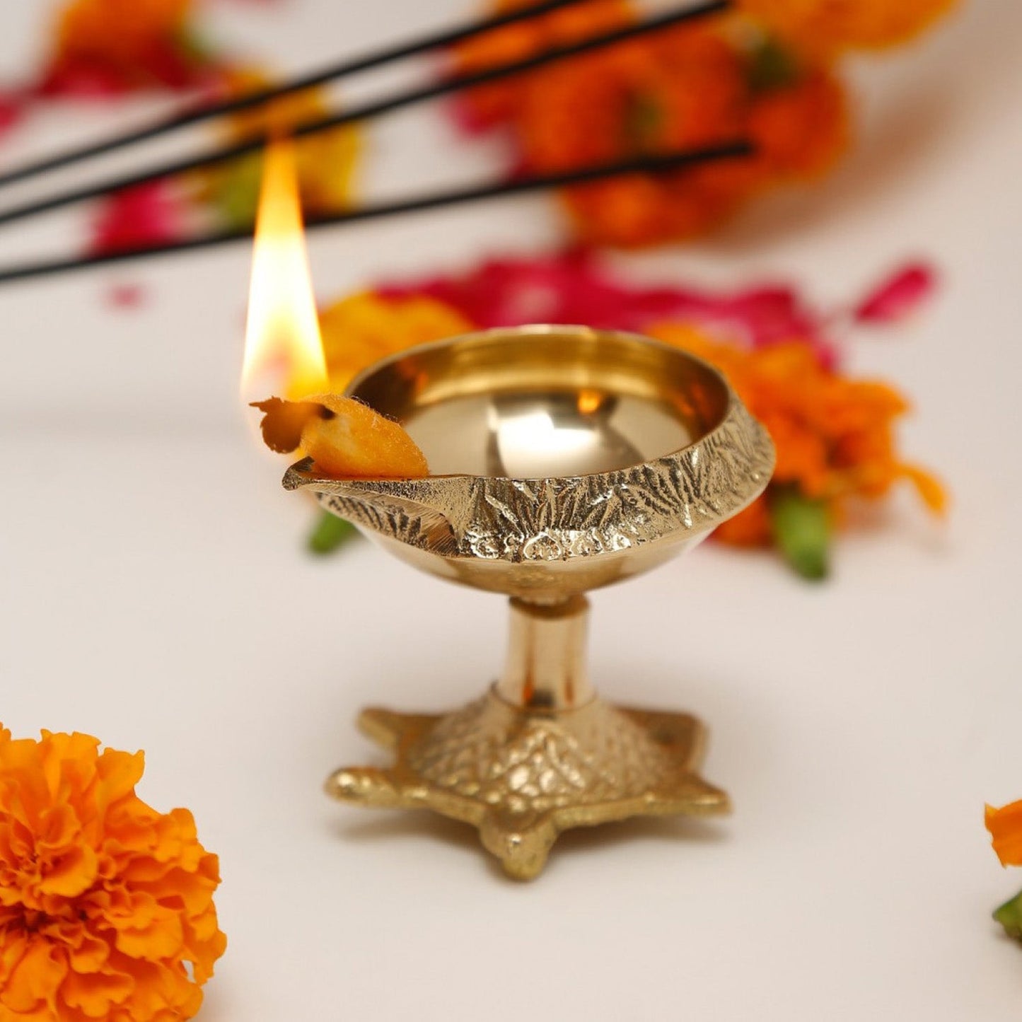 Brass Diya Kuber Kachhuwa (Tortoise) Diya for Pooja - Pack of 2 (2 Inches * 3 Inches)