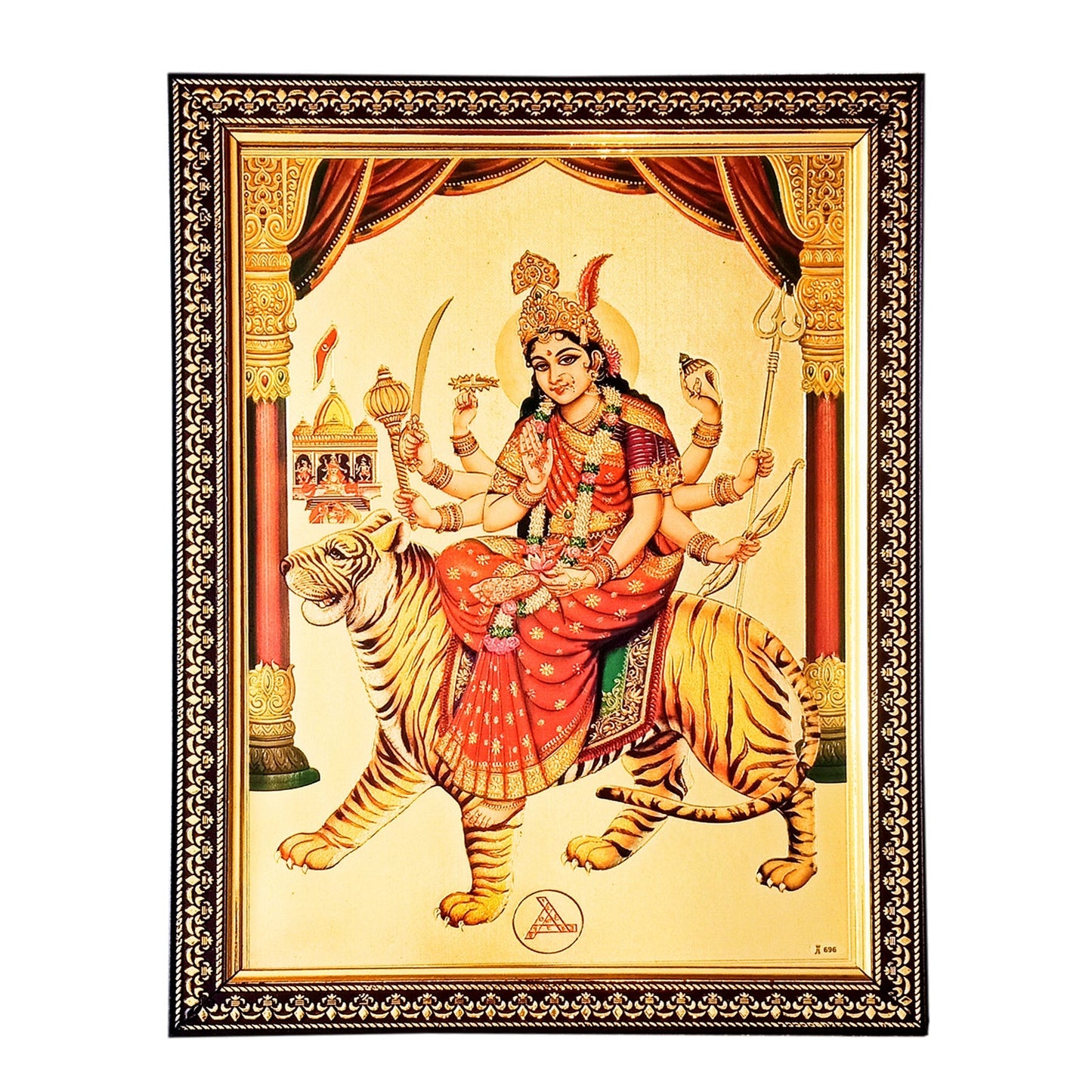 Durga Devi / Ma Ambe / Sherawali Ma Golden Photo Frame (10 Inches * 12.5 Inches)
