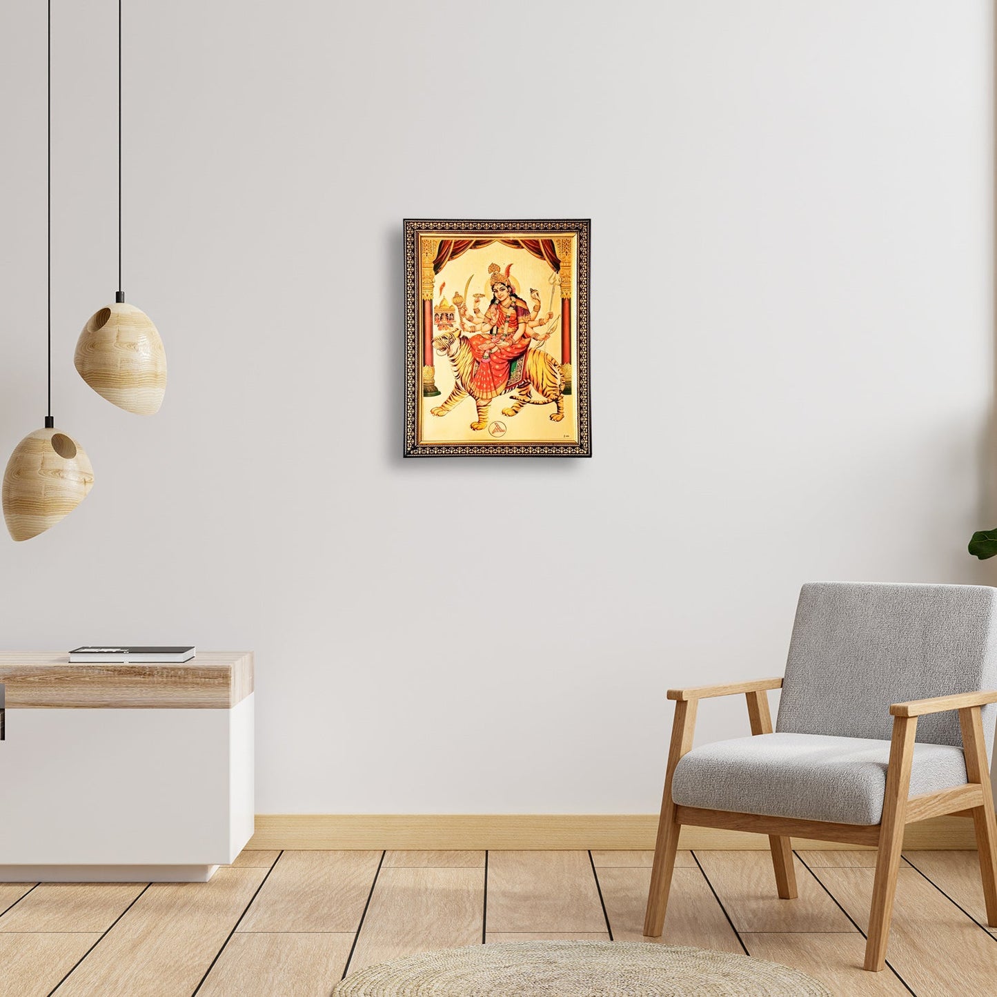Durga Devi / Ma Ambe / Sherawali Ma Golden Photo Frame (10 Inches * 12.5 Inches)