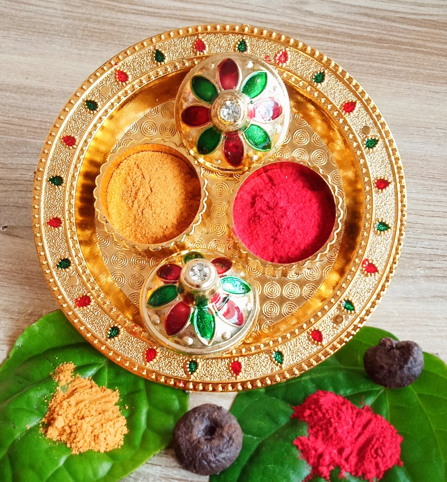 Designer Haldi / Kumkum / Chandan / Roli / Chawal Dibbi (12 cms) - Pack of 2 units