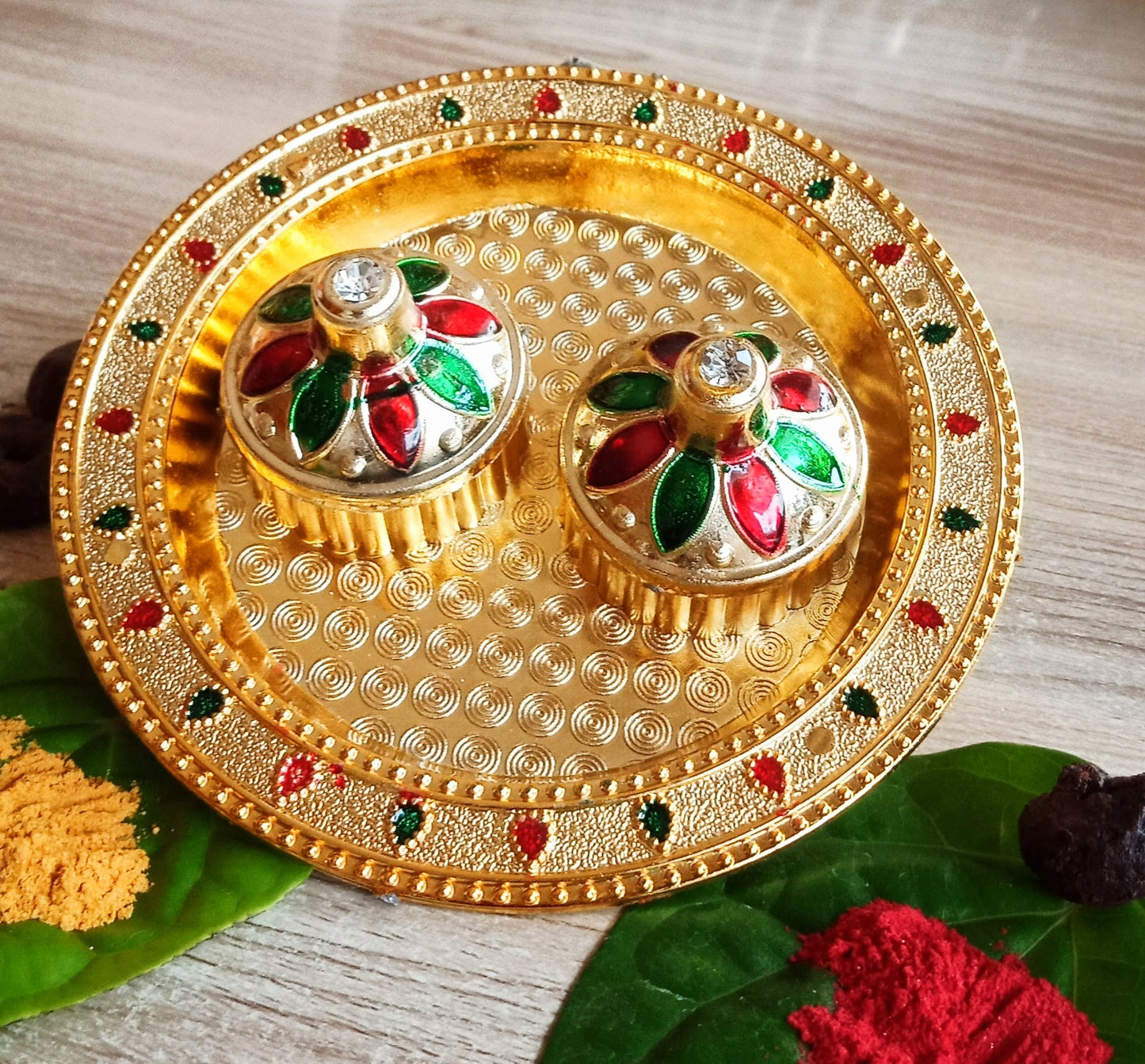 Designer Haldi / Kumkum / Chandan / Roli / Chawal Dibbi (12 cms) - Pack of 2 units