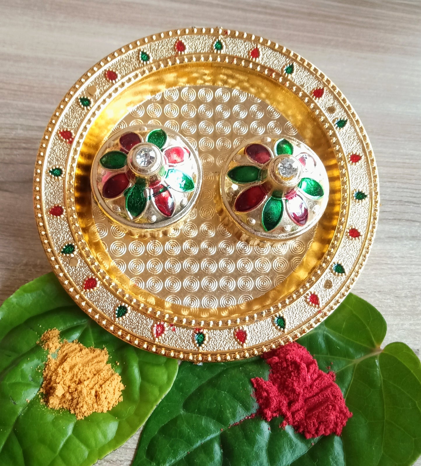 Designer Haldi / Kumkum / Chandan / Roli / Chawal Dibbi (12 cms) - Pack of 2 units