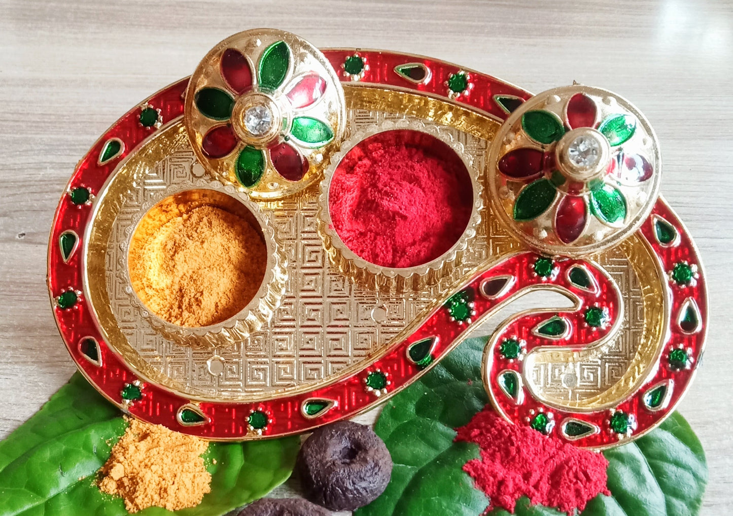 Designer Haldi / Kumkum / Chandan / Roli / Chawal Dibbi (14 cms) - Pack of 2 units