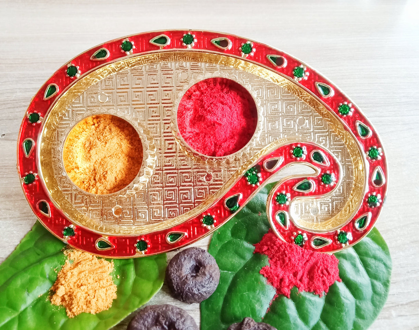 Designer Haldi / Kumkum / Chandan / Roli / Chawal Dibbi (14 cms) - Pack of 2 units