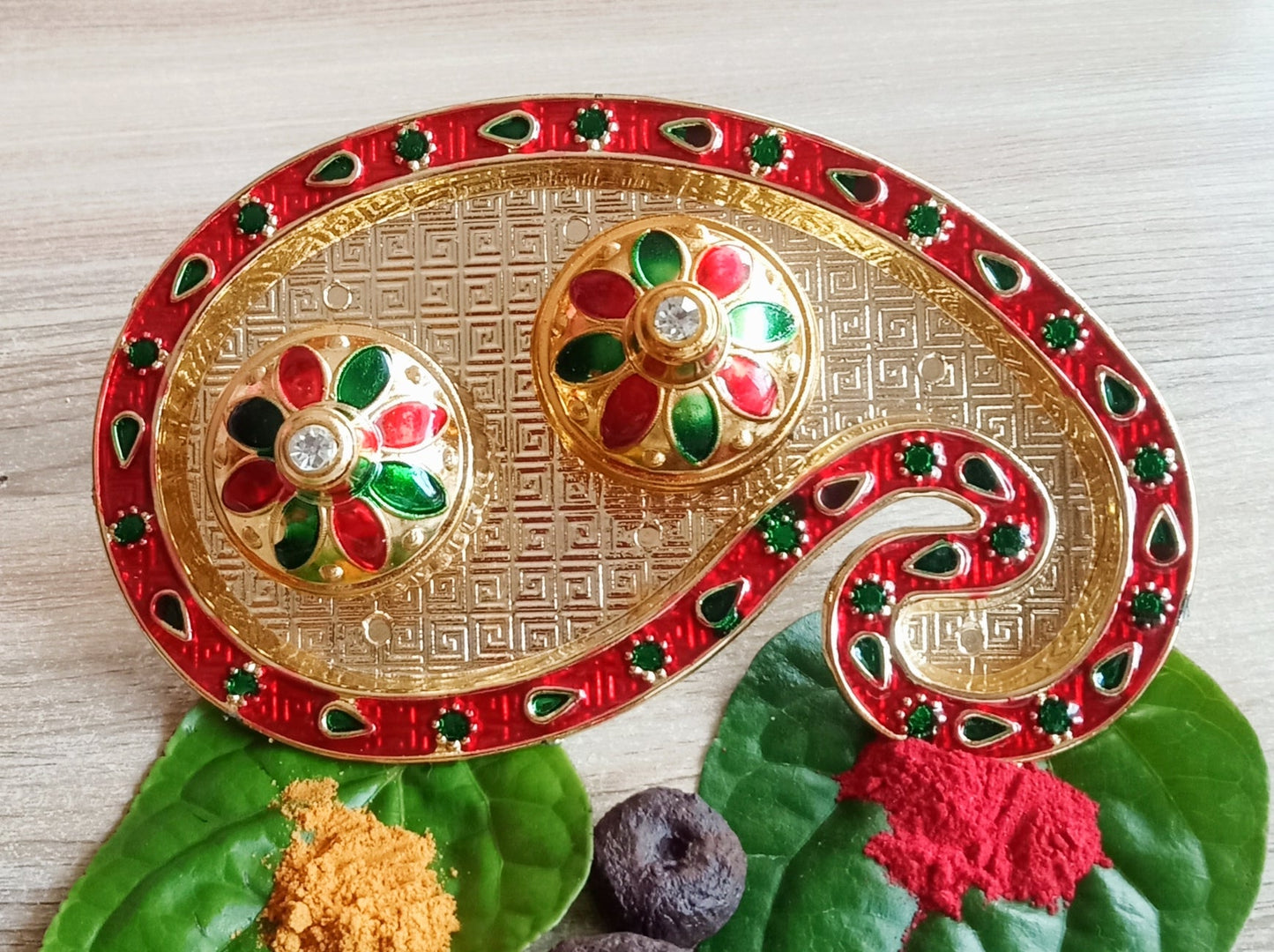 Designer Haldi / Kumkum / Chandan / Roli / Chawal Dibbi (14 cms) - Pack of 2 units
