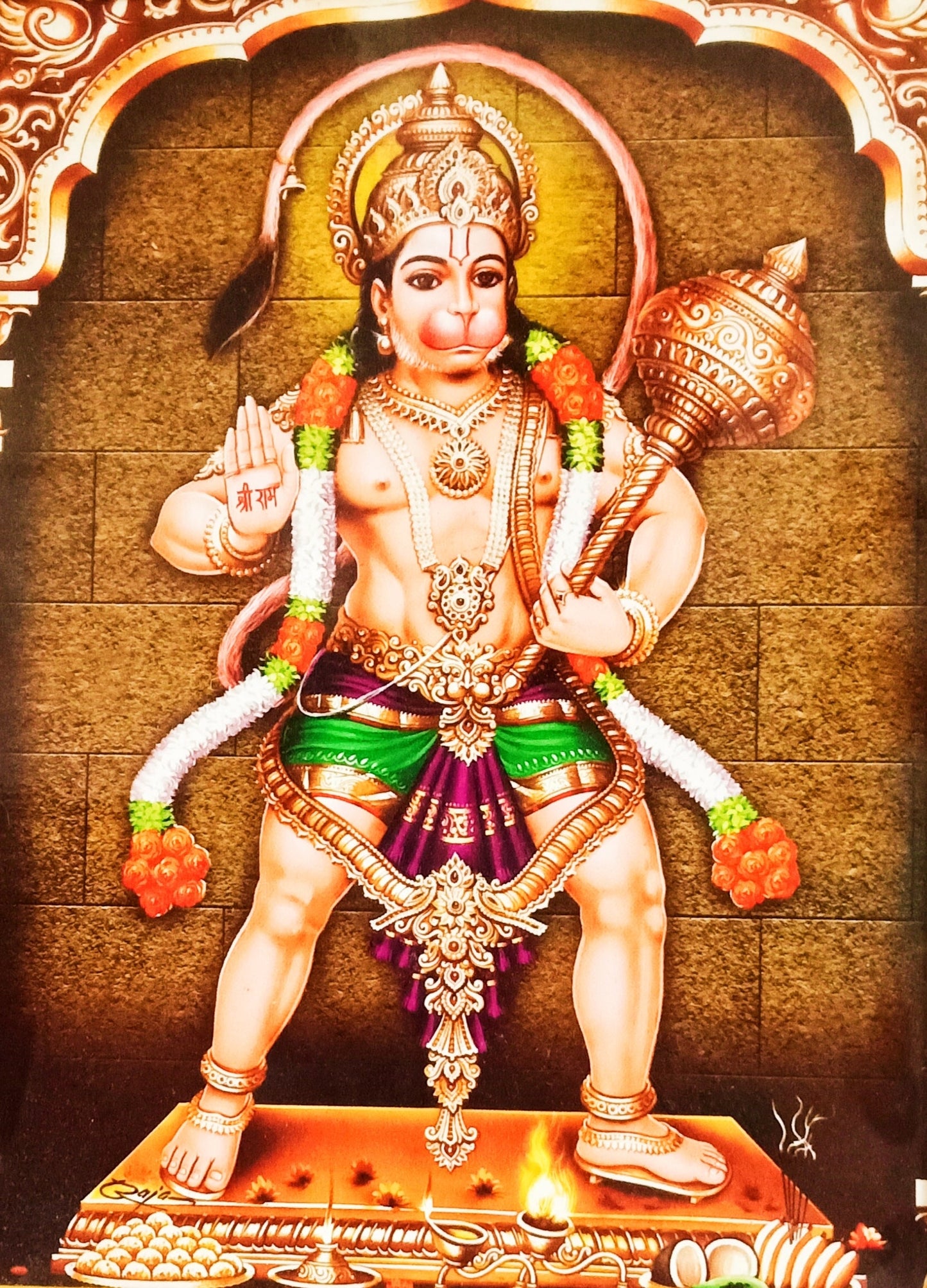 Hanumanji Standing with Gada in Hand for Temple / Home / Office (10 Inches * 12.5 Inches)