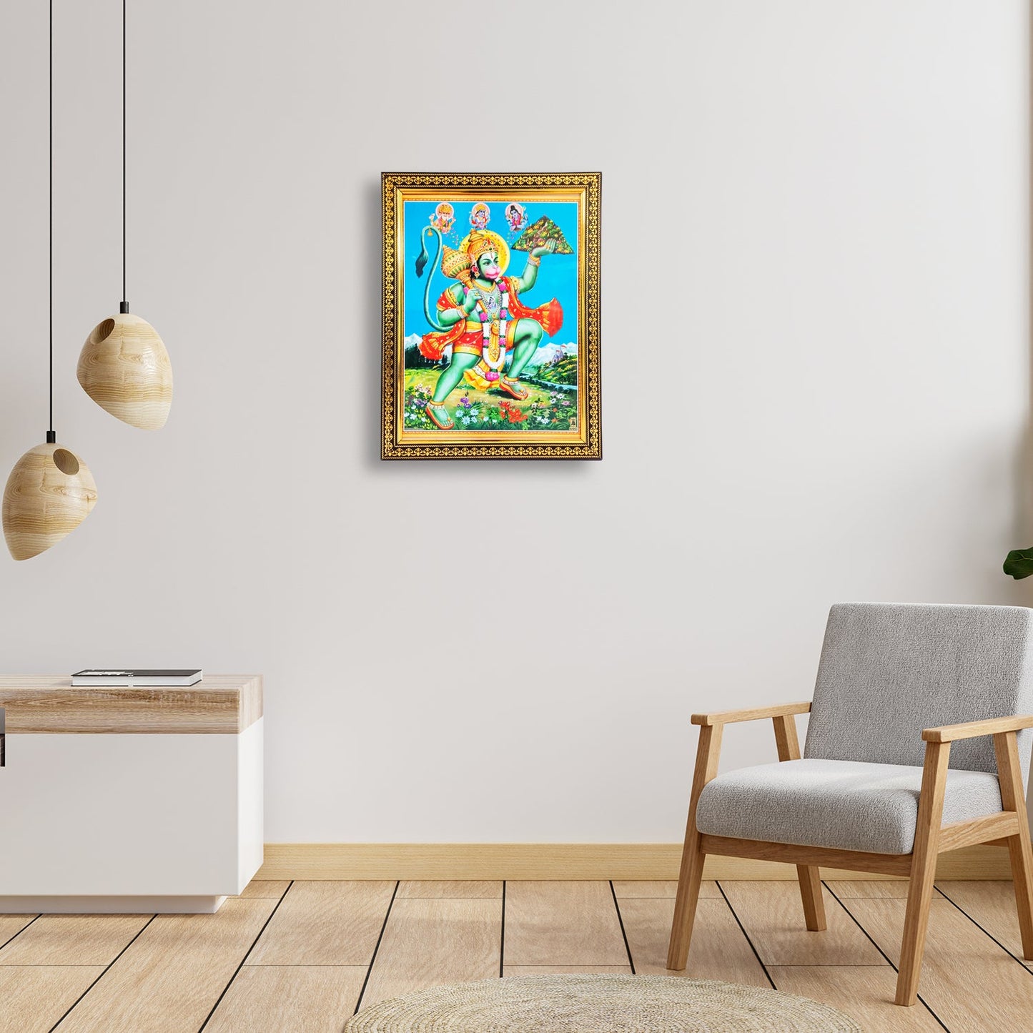 Hanumanji with Dronagiri Parvat Photo Frame for Pooja / Home / Office (10 Inches * 12.5 Inches)