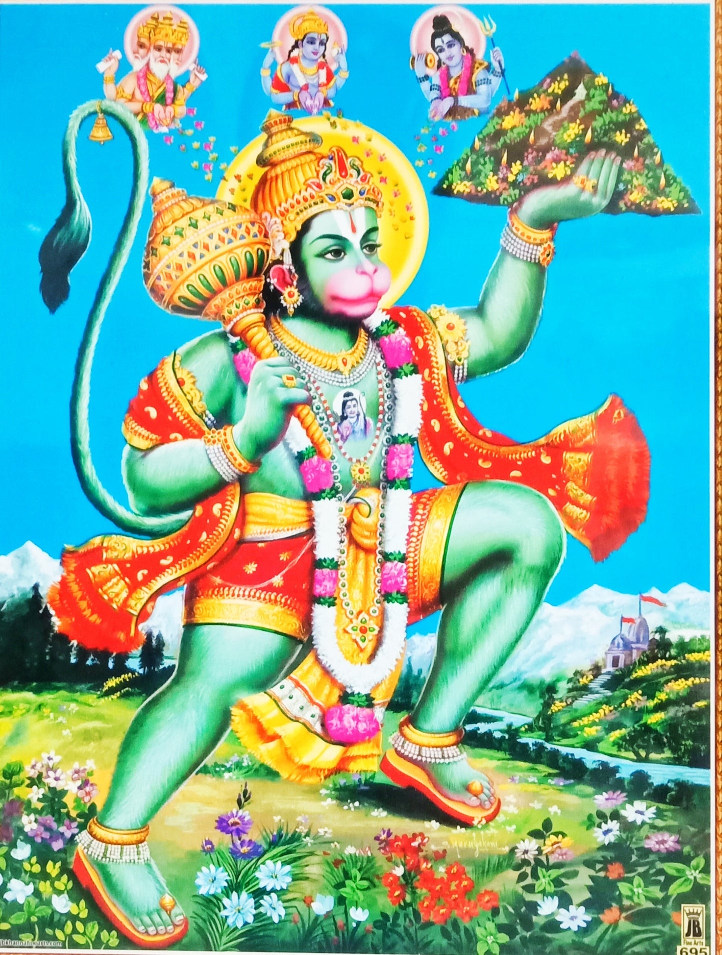 Hanumanji with Dronagiri Parvat Photo Frame for Pooja / Home / Office (10 Inches * 12.5 Inches)
