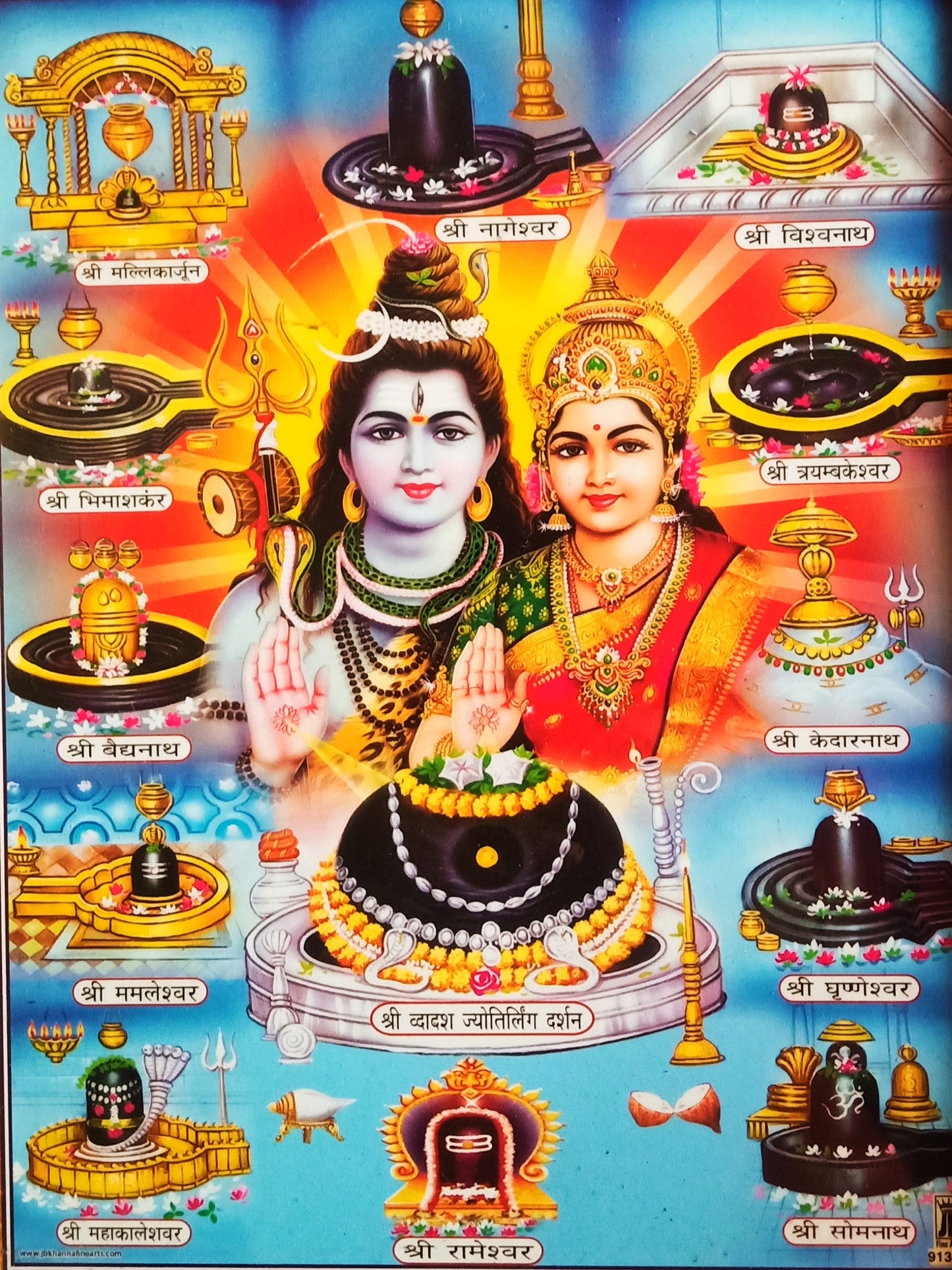 Lord Shiva Shankar 12 Jyotirlingas Photo Frame for Temple Home Office (10 Inches x 12.5 inches)