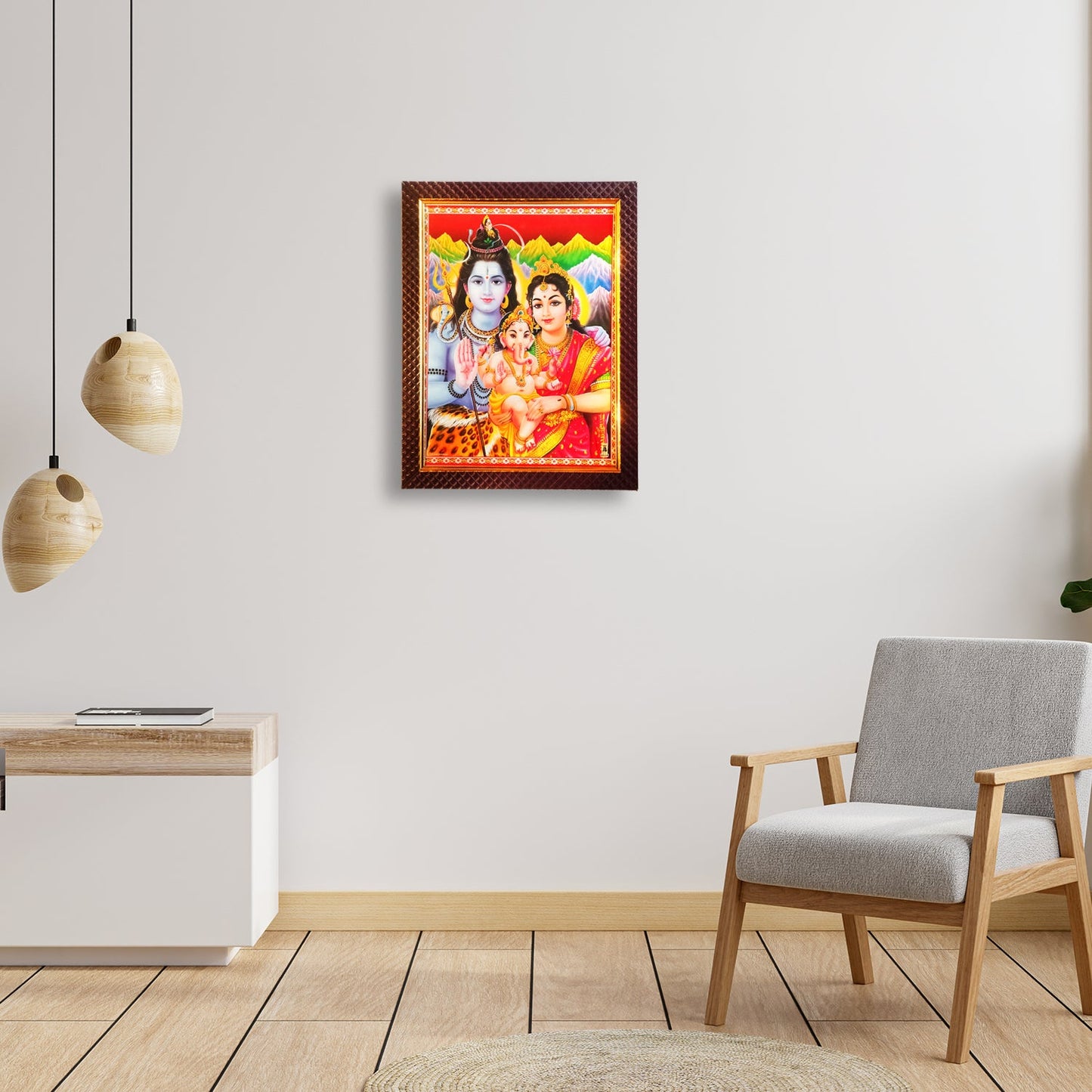 Lord Shiva Pariwar (Shiv Shankar, Maa Parvati, Ganesh) Photo Frame for Temple Home Office (10 Inches x12.5 Inches)