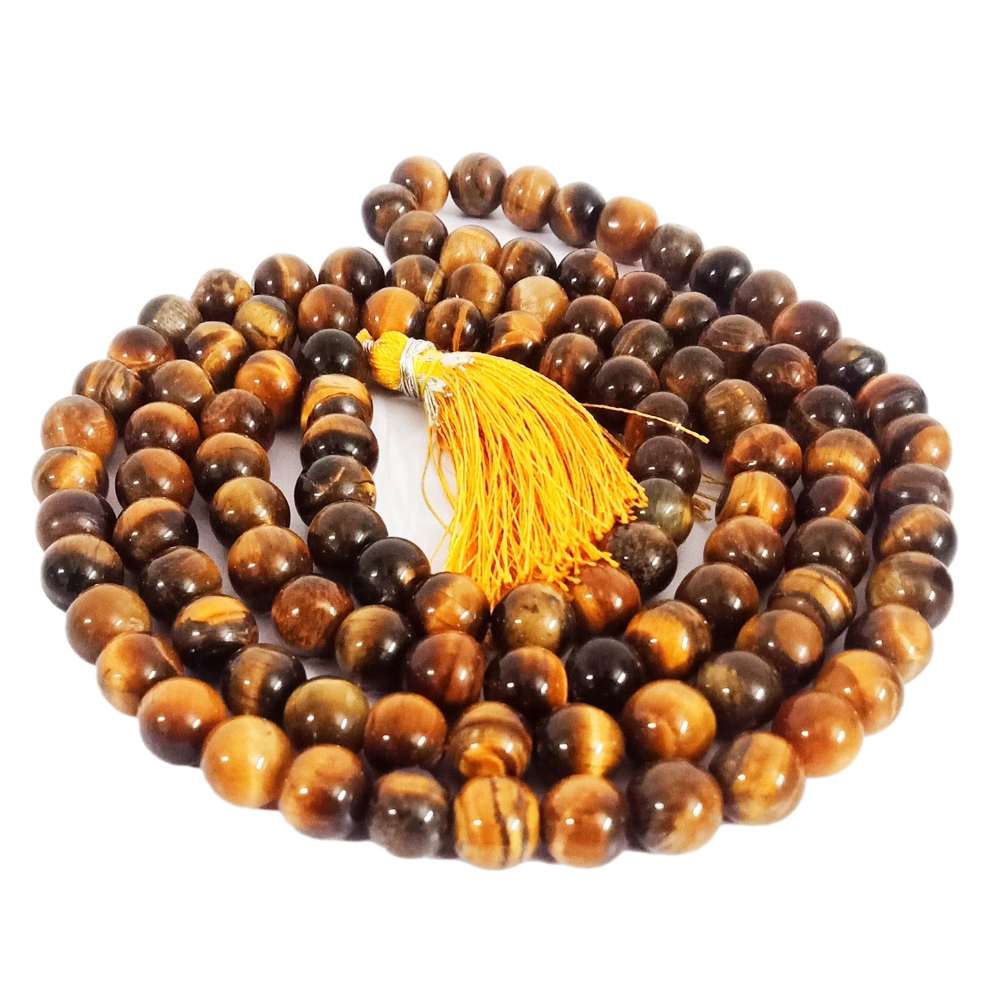 Jaap Mala Tiger Eye Genstone Jaap Mala with free Gaumukhi Jaap Bag - 8 mm beads