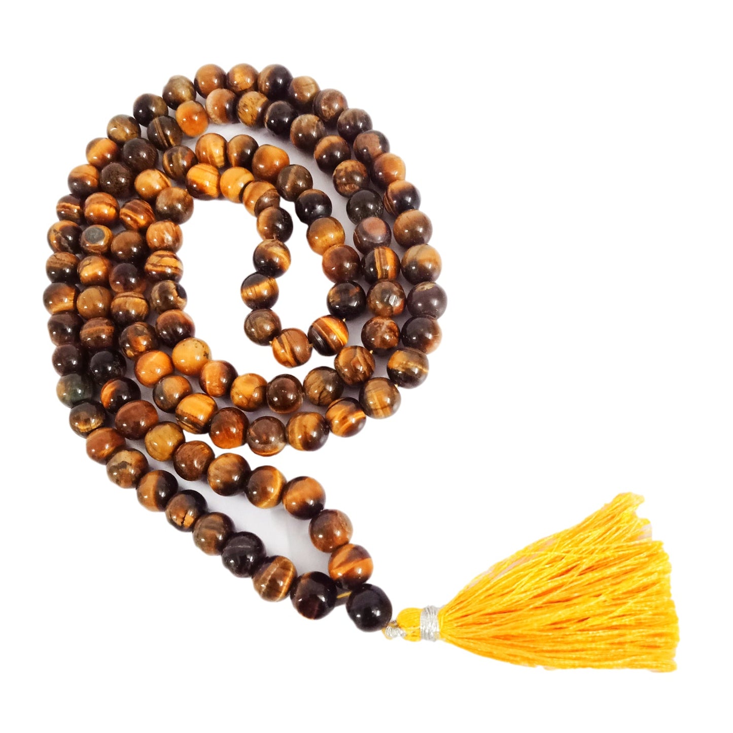 Jaap Mala Tiger Eye Genstone Jaap Mala with free Gaumukhi Jaap Bag - 8 mm beads