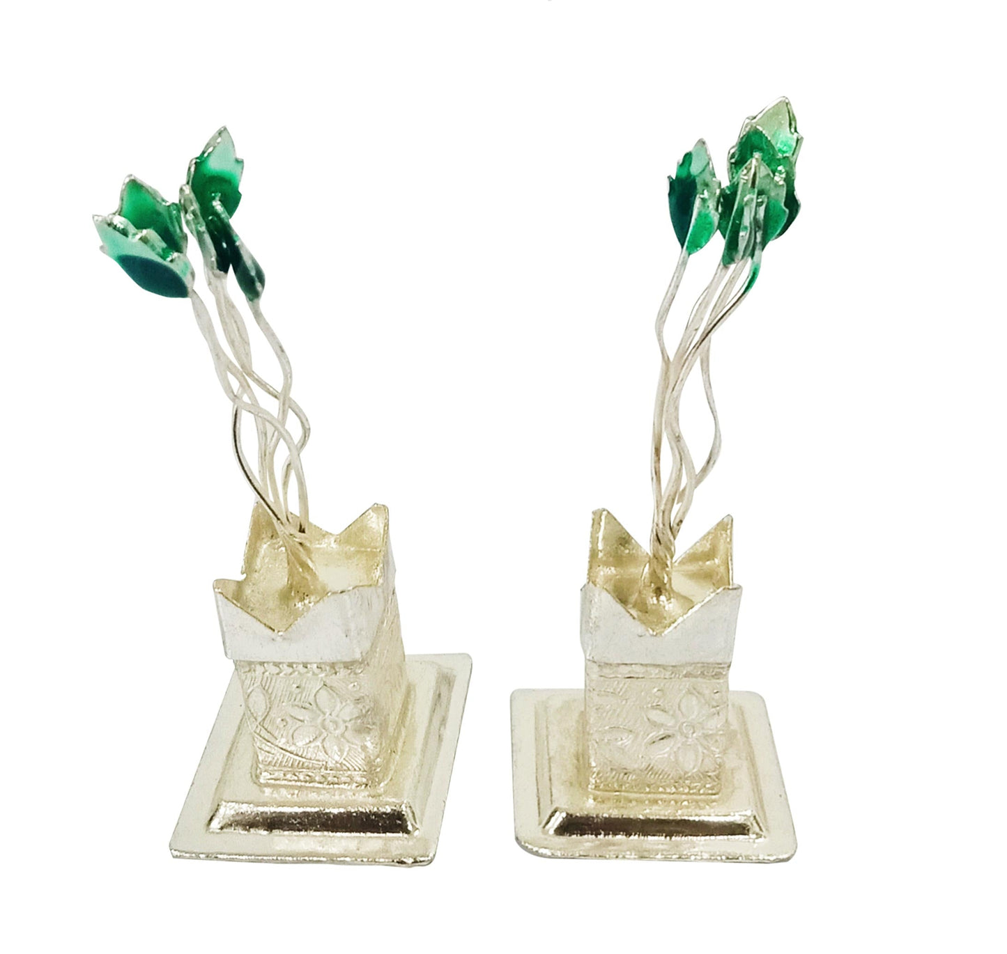 German Silver Tulsi Plant for Pooja - Pack of 2 (3.5 Inches)