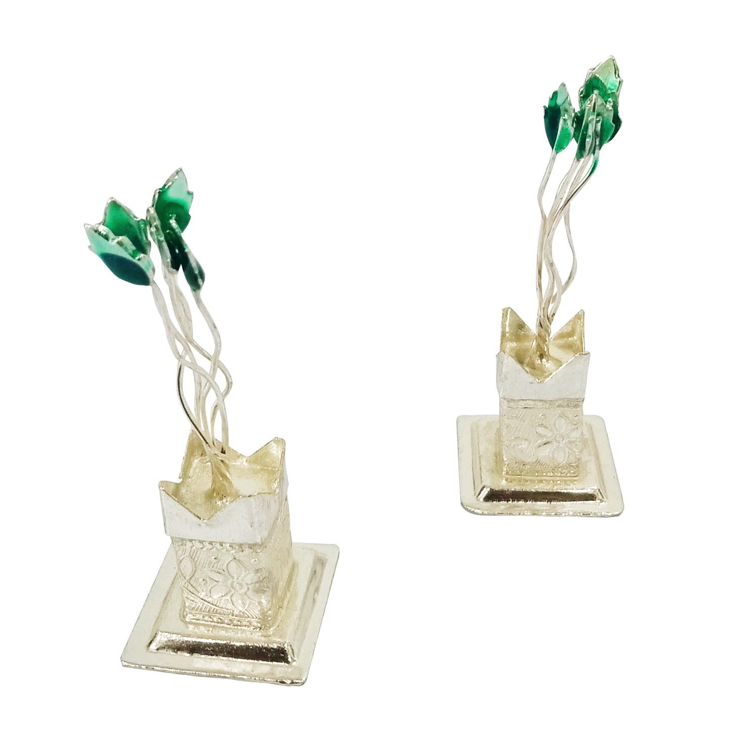 German Silver Tulsi Plant for Pooja - Pack of 2 (3.5 Inches)