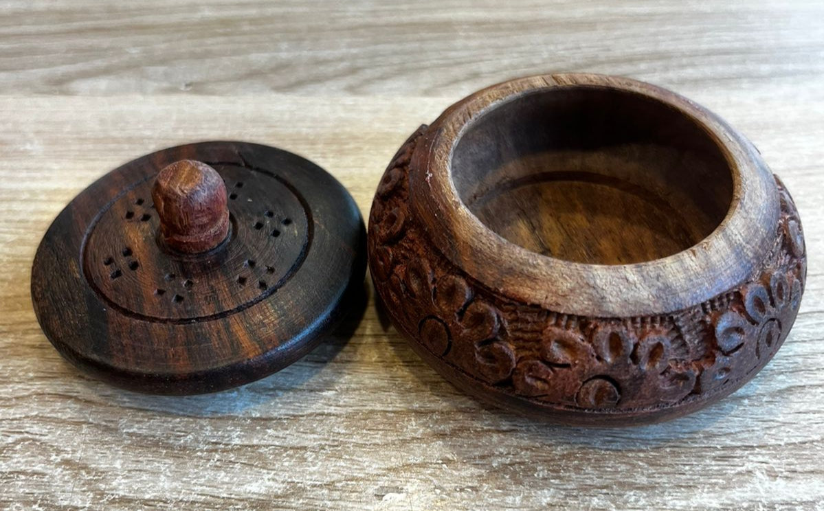 Designer Wooden Haldi Kumkum Box for Pooja Ghar - Pack of 2 (3 Inches * 2 Inches)