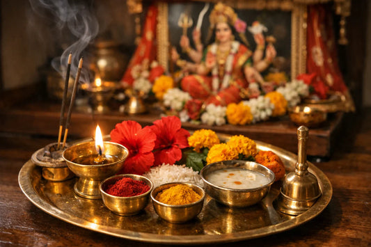 Navratri Pooja Thali Kaise Sajayein 2026 — Complete Guide with Arrangement, Items & 9 Din Bhog List