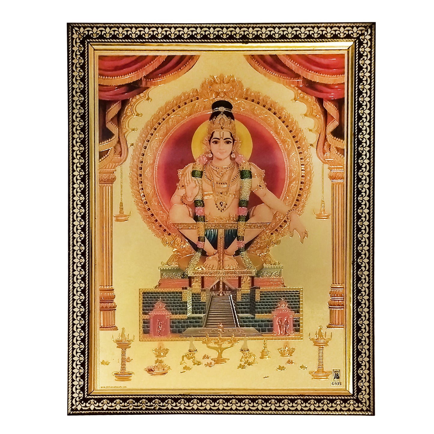 Lord Ayyappa Swami / Swami Ayyappan / Iyyappan Wall Golden ColorPhoto Frame - 9 Inches * 12 Inches