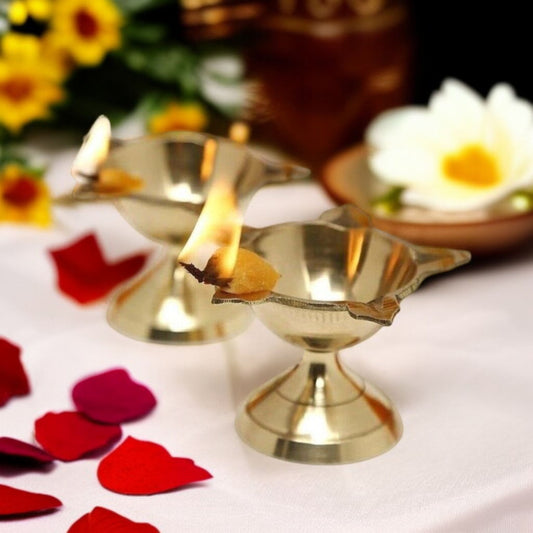 Brass Diya Five Face Star Deep for Pooja - 6 cms Diameter * 4 cms Height (Pack of 2)