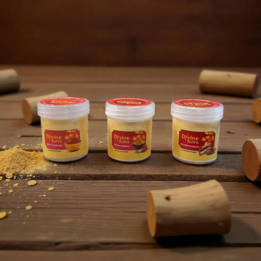 Chandan Combo Red Chandan, Kesar Chandan, Mysore Chandan for Pooja and Tilak - 20 gms each