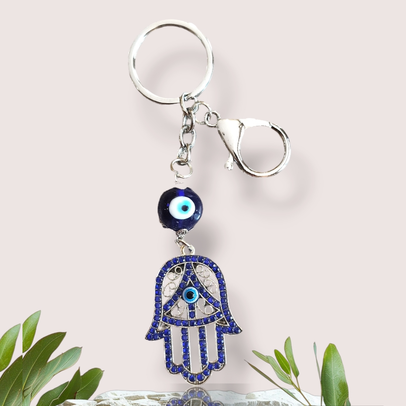 Evil Eye with Hand Key Chain for Good Fortune and Protection - 5 Inches L