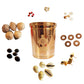 Copper Lakshmi Kuber Kuncham Set with 9 sacred items representing wealth and prosperity, including rice storage, Peeli Kaudi, Gomti Chakra, Kamal Gatta seeds, and more.