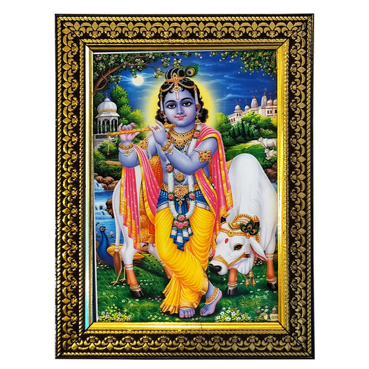 Lord Krishna with Cow Photo Frame for Temple / Home / Office (6 Inches * 8 Inches)