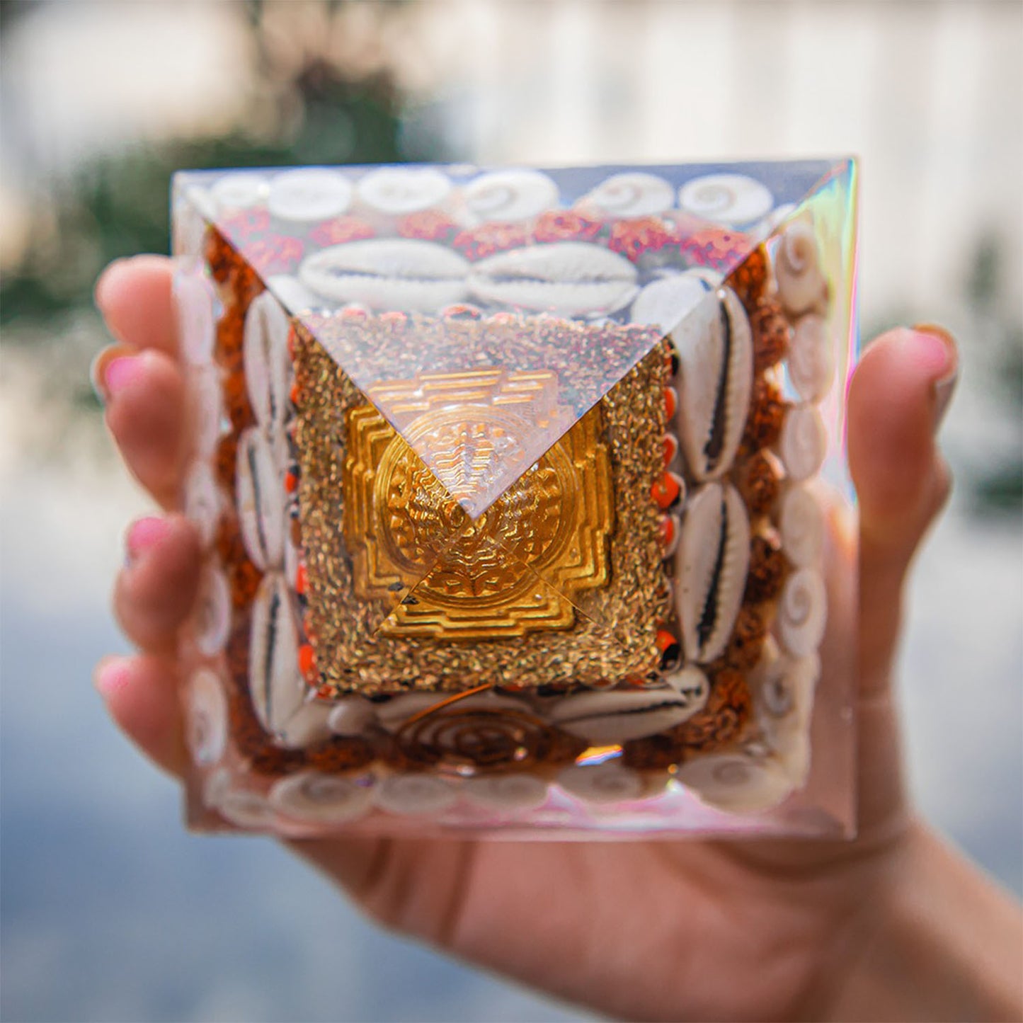 Pyramid Orgone Laxmi Sree Yantra Pyramid for Money, Wealth and Good Luck - 3 Inches H * 3.5 Inches