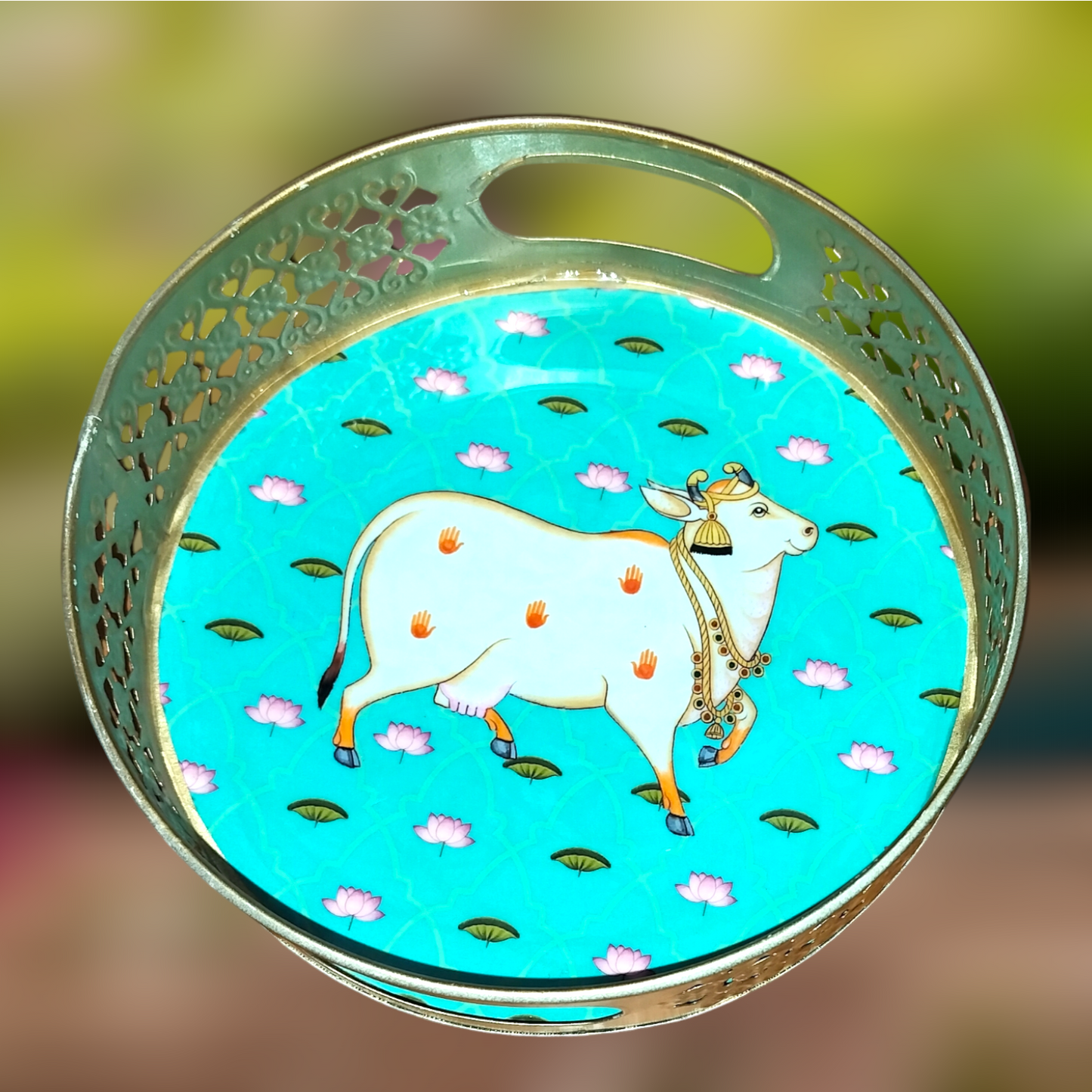 Pichwai Cow Tray - 8 inches Diameter