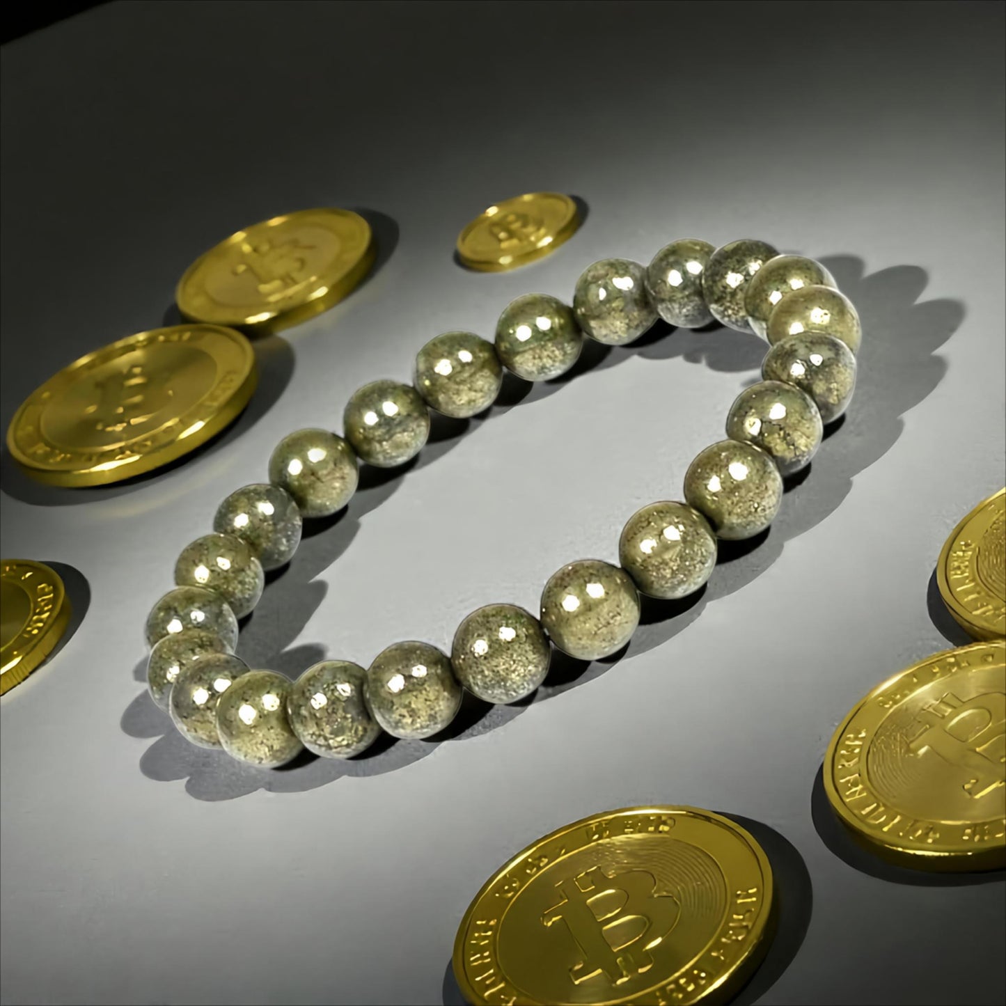 Bracelet Pyrite Polished Bracelet for Wealth, Protection & Grounding Energy