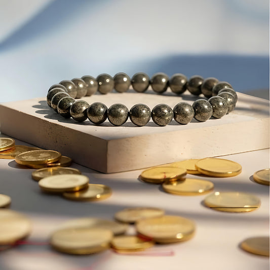 Bracelet Pyrite Polished Bracelet for Wealth, Protection & Grounding Energy