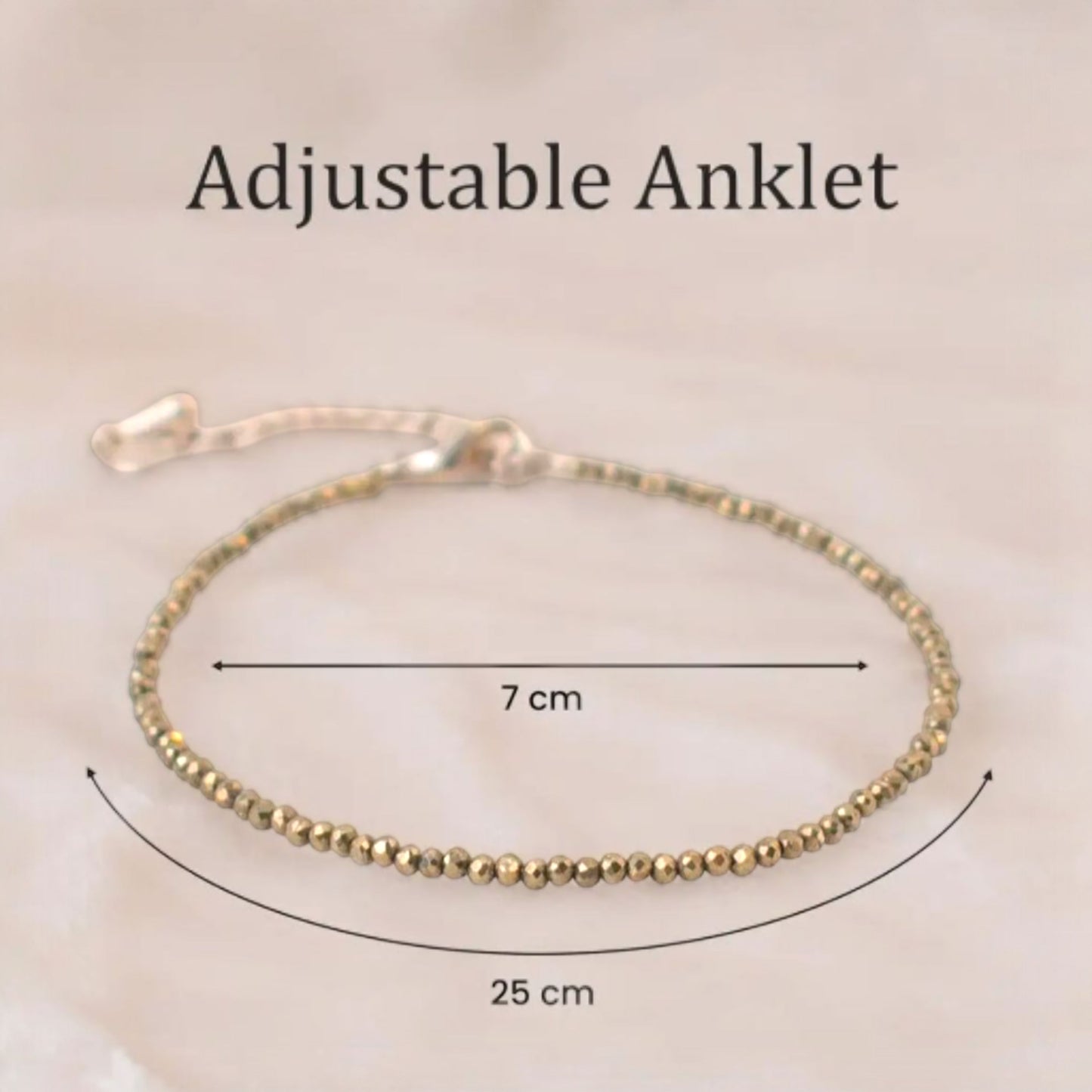 Anklet Pyrite Diamond Cut Energised Adjustable Pyrite Anklet for Prosperity and Protection