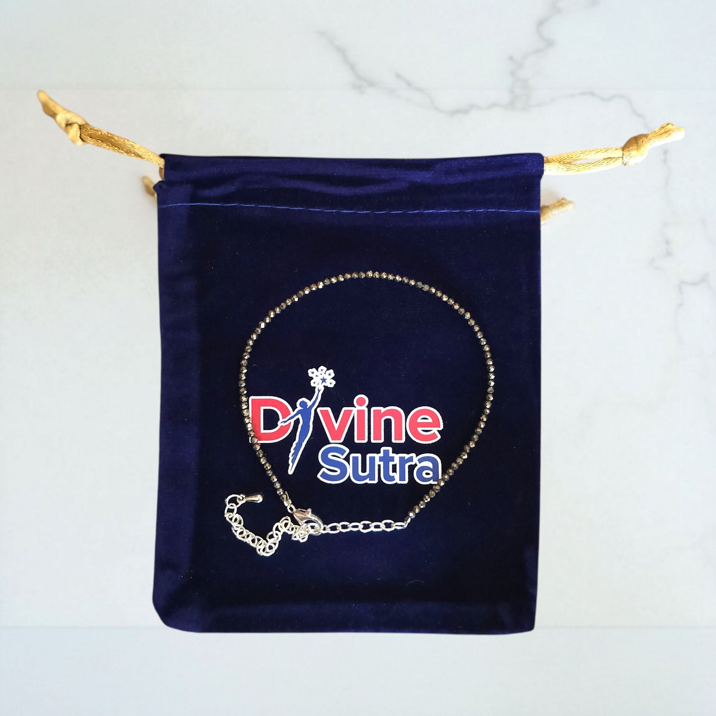 Anklet Pyrite Diamond Cut Energised Adjustable Pyrite Anklet for Prosperity and Protection