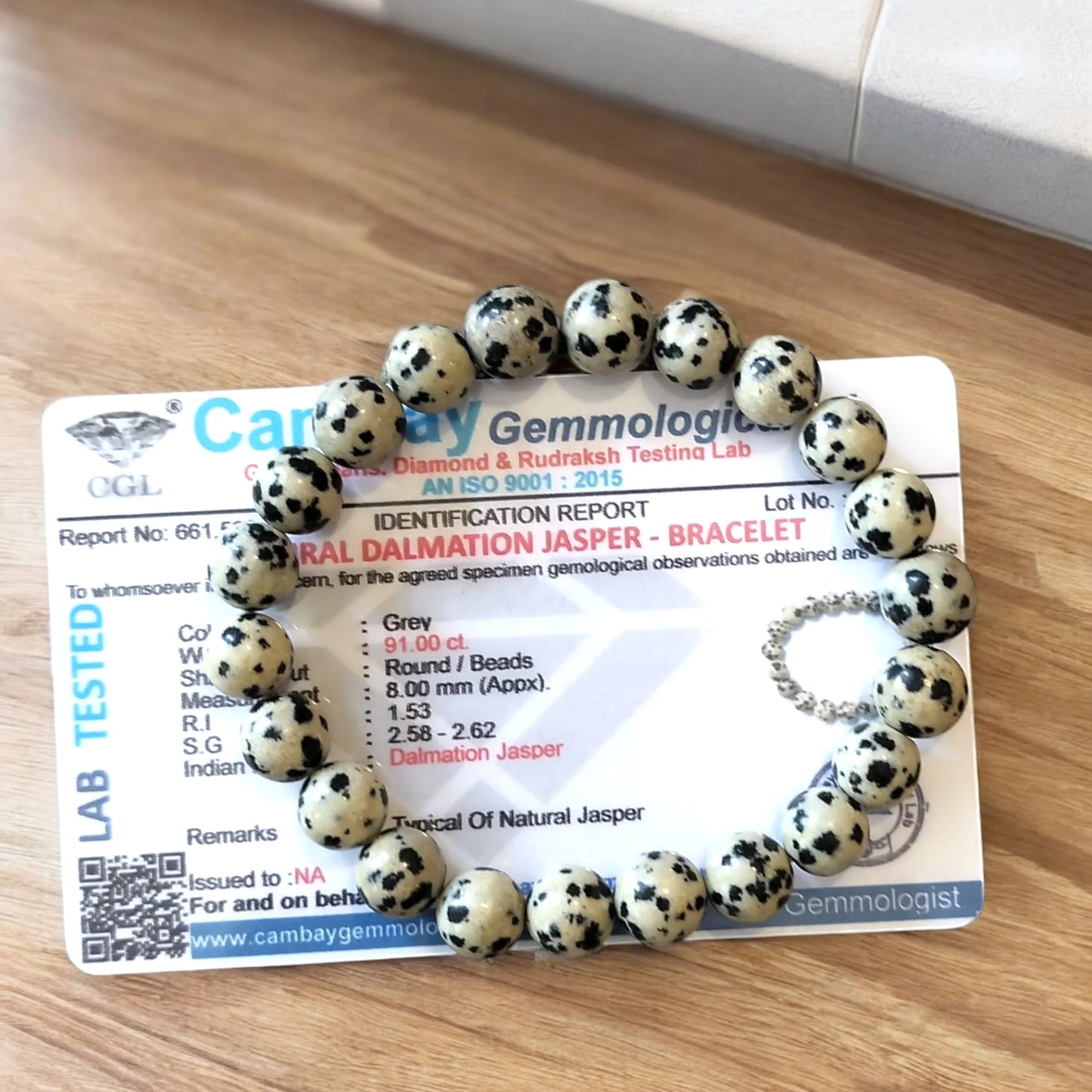 Bracelet Natural Certified Dalmatian Jasper Bracelet for Emotional Healing