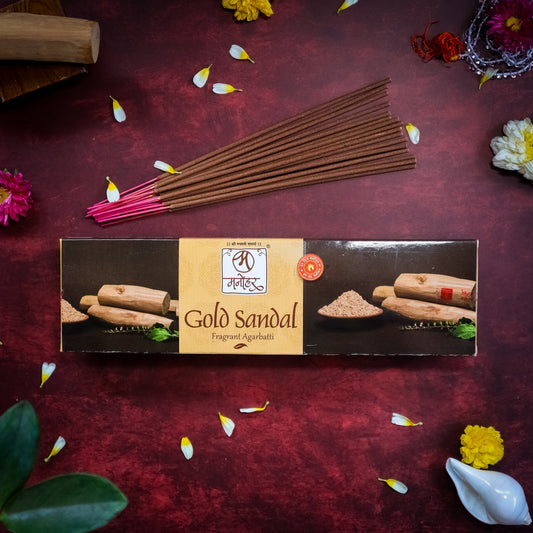Agarbatti Sandal Gold Manohar – Natural Sandalwood Incense Sticks for Meditation & Purification