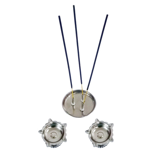 Agarbatti Stand Two Diyas and One Agarbatti Stand Stainless Steel