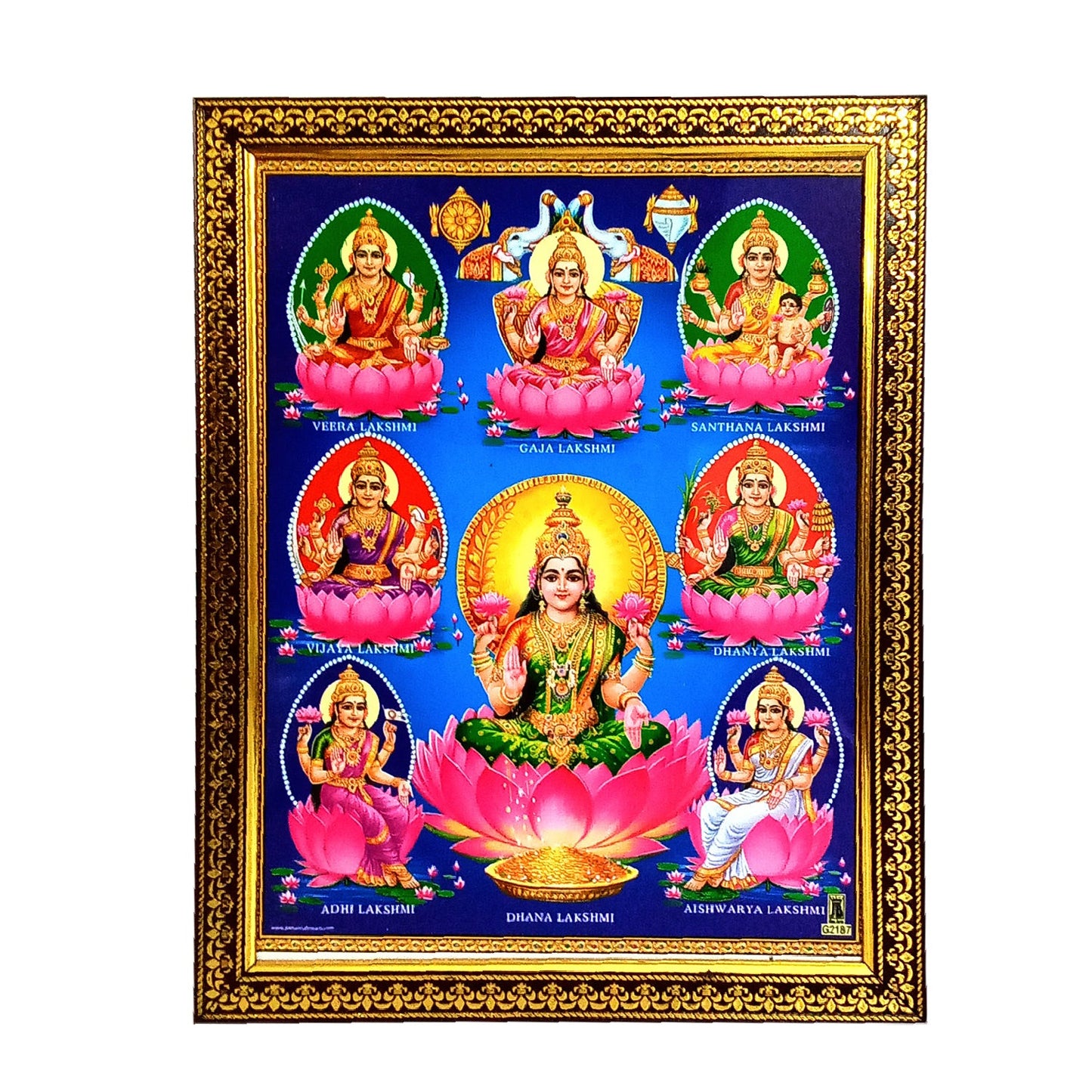 Laxmi Devi Ashta Lakshmi Ji Photo Frame for your Pooja Ghar / Office / Temple (10 Inches * 12.5 Inches)