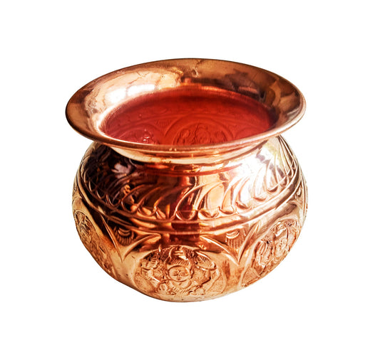 Copper Lota Ashtlaxmi Lota for Pooja and Jal Abhishek (4.5 Inches * 5 Inches)