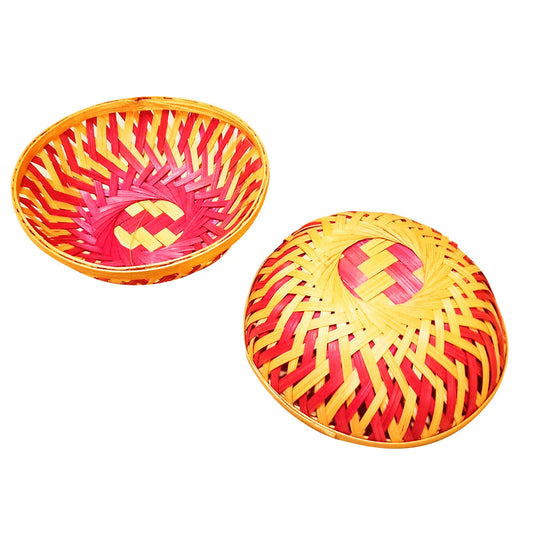 Handmade Colorful Round Shape Bamboo Basket for Wedding and Festival Gift Purpose