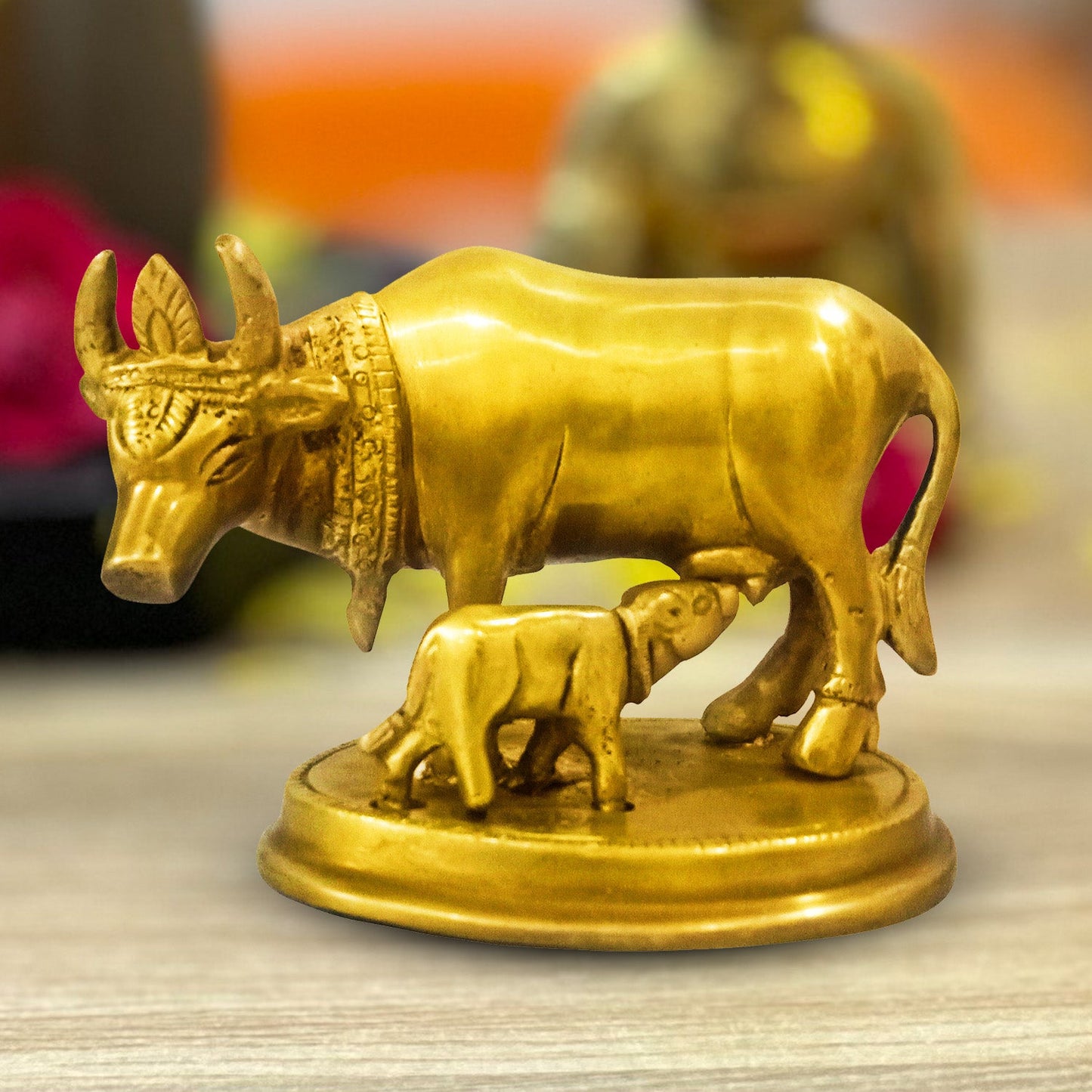 Brass Kamdhenu Cow with Calf– for Happiness and Stability at Home & Office (870 gms)