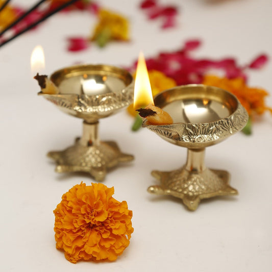 Brass Diya Kuber Kachhuwa (Tortoise) Diya for Pooja - Pack of 2 (2 Inches * 3 Inches)